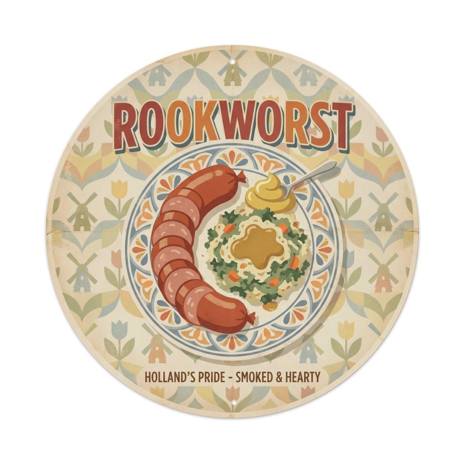 Dutch Rookworst Smoked Meat Cuisine Vintage Metal Tin Sign