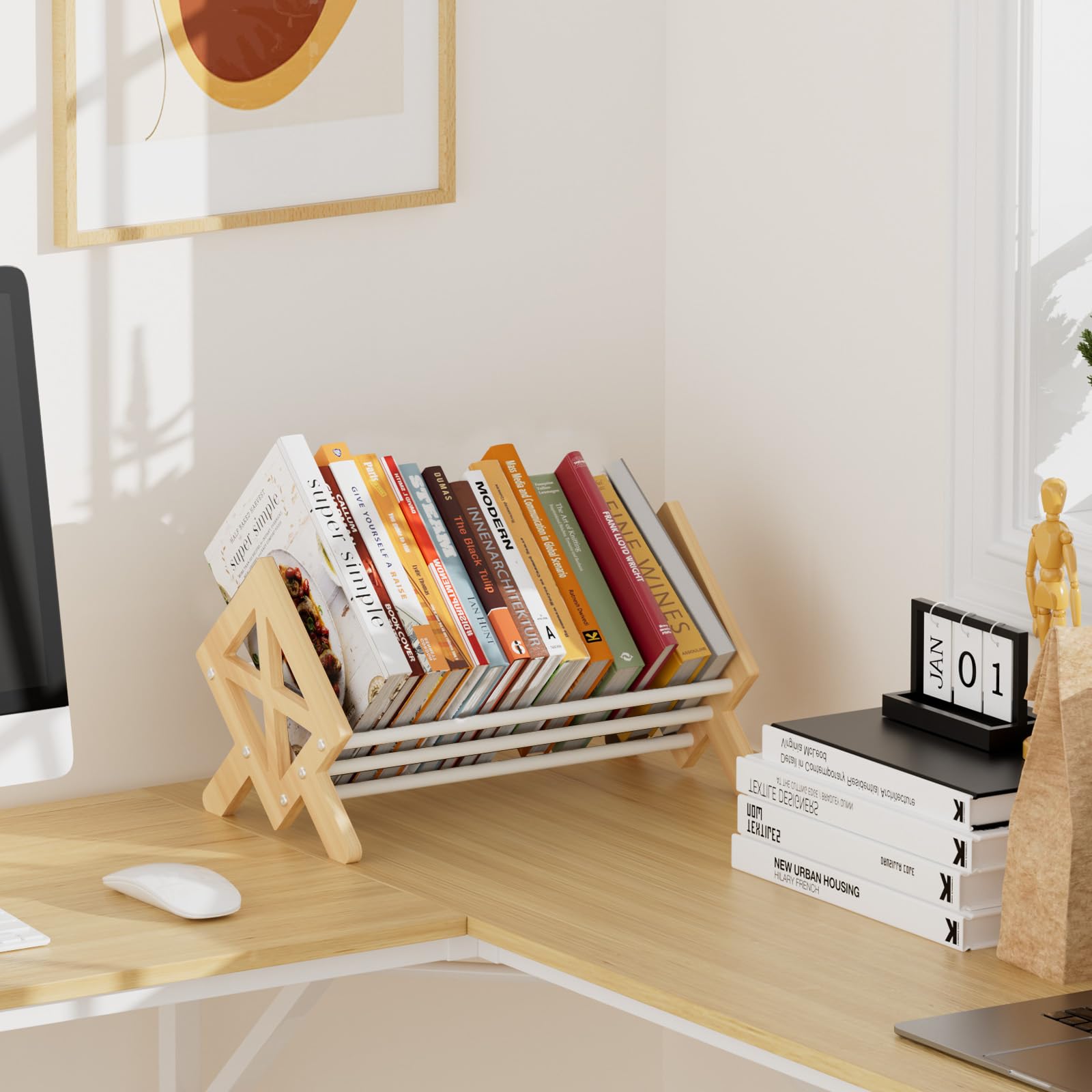 THYGIFTREE Kippbares Bücherregal aus Holz für Wohnzimmer/Zuhause/Büro, Schreibtisch Organizer, Bücherregal-Aufbewahrungsregal zur Präsentation von CDs/Magazine/Books Display