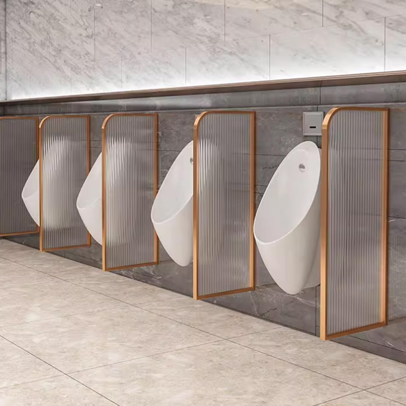 GTHTUHFD Wallmounted Urinal Partition Stainless Steel Frame Tempered Glass Privacy Screen For Men'S Restroom Waterproof Baffle For Hotels & Public Spaces,Rose Gold-5PCS
