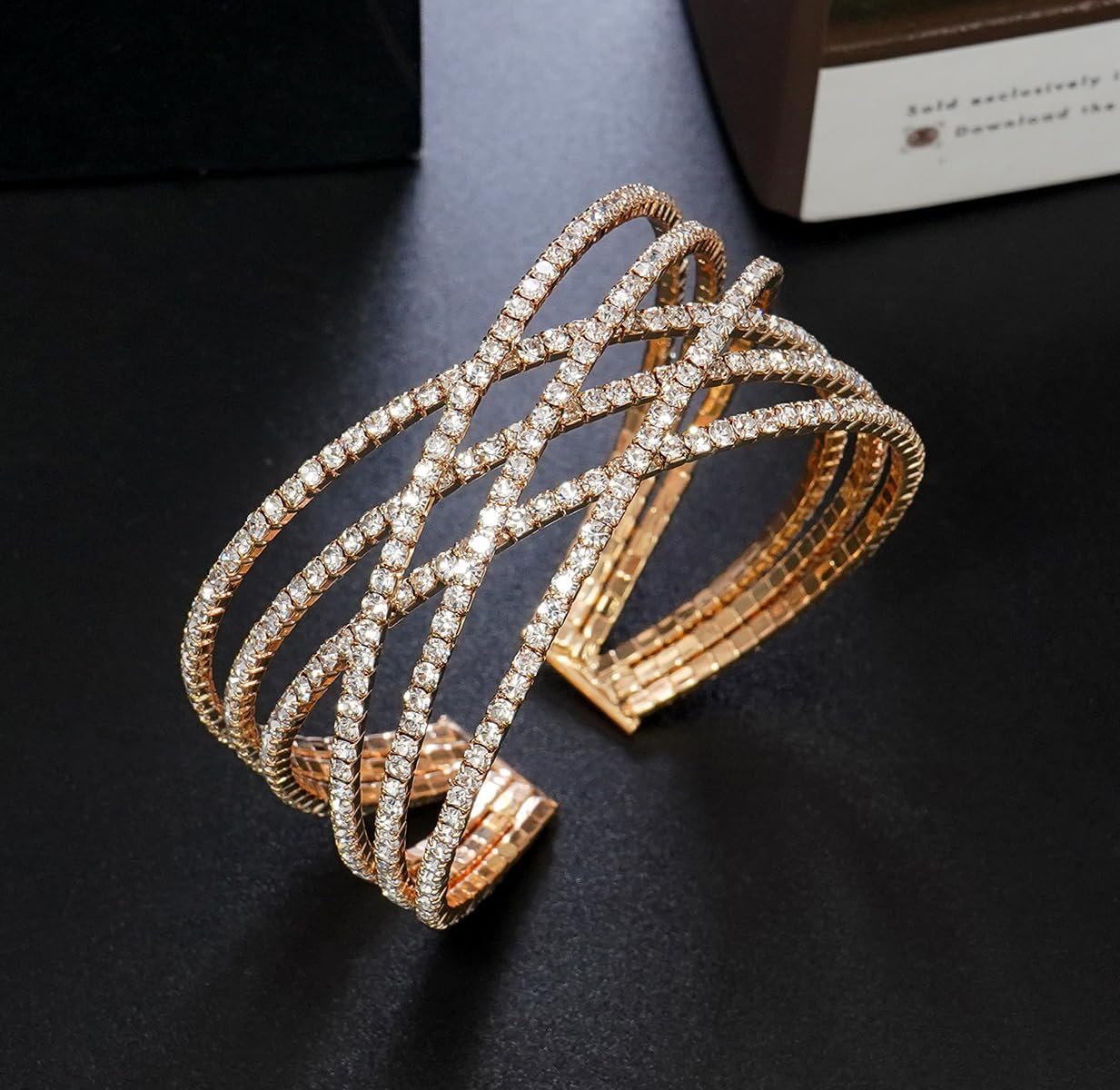 Rhinestone Bracelet for Women MultiLayer Crystal Cuff Bracelet Strand Layered Bracelet - Image 3