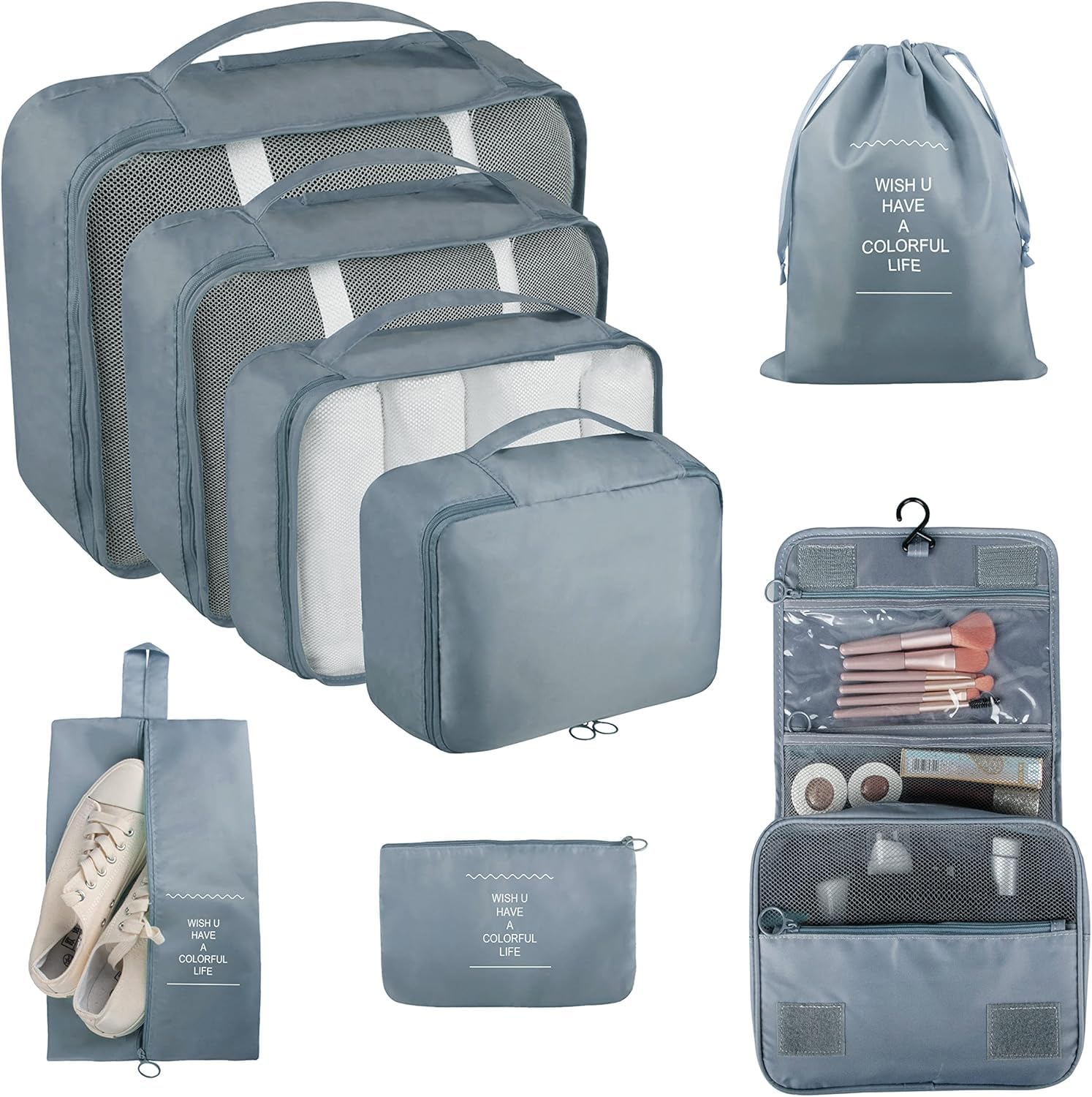 Generic8 PCS Travel Packing Organizers, Luggage Suitcase Storage Bags Packing Travel Cubes, Lightweight Travel Essential Bag, Packing Cubes for Suitcases Travel Accessories (Grey)