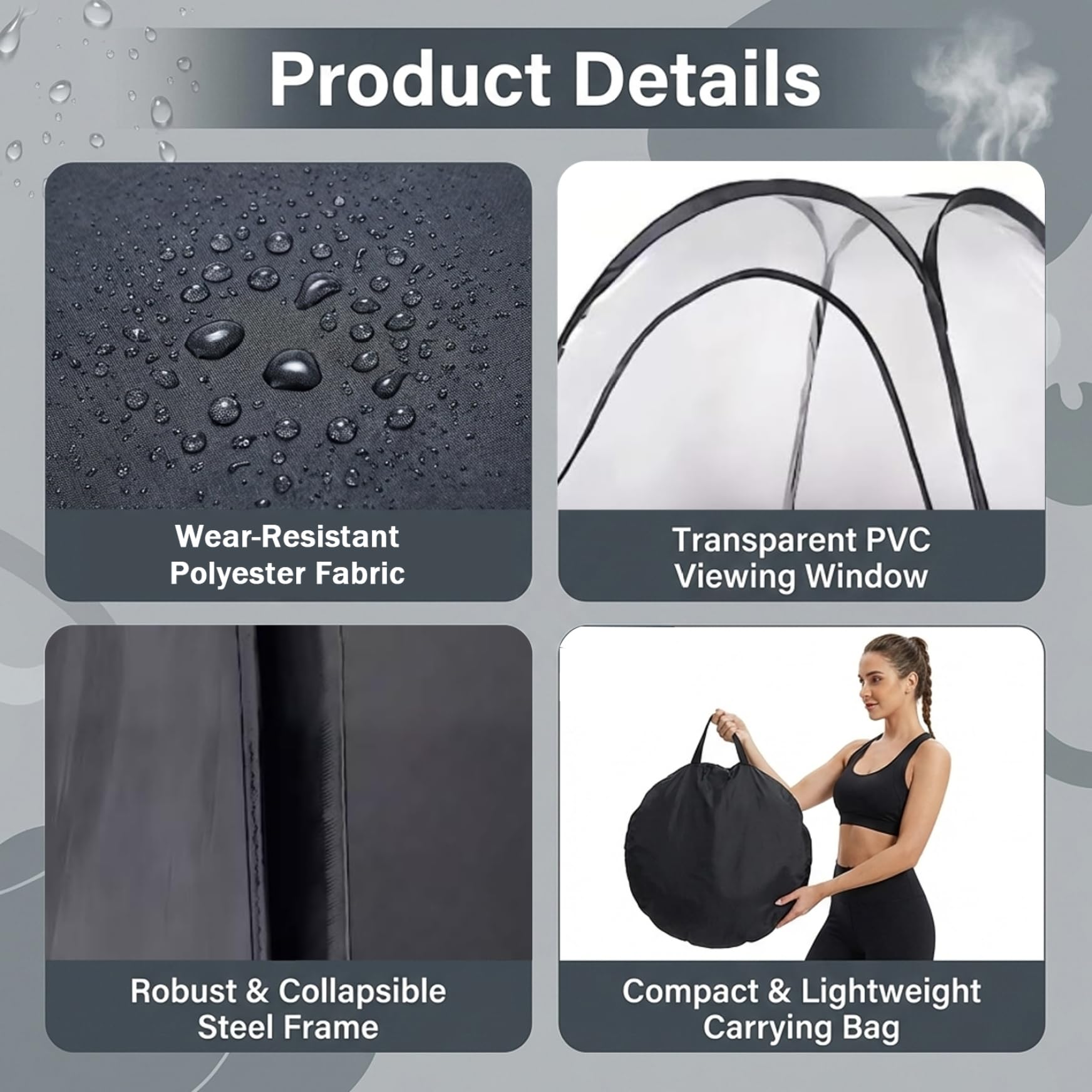 Tente de Bronzage par pulvérisation, Tente de Bronzage Pop-up Portable, Cabine d'intimité instantanée avec Sac Transport pour Douche et Change en Plein air, 47 x 47 x 75 Pouces
