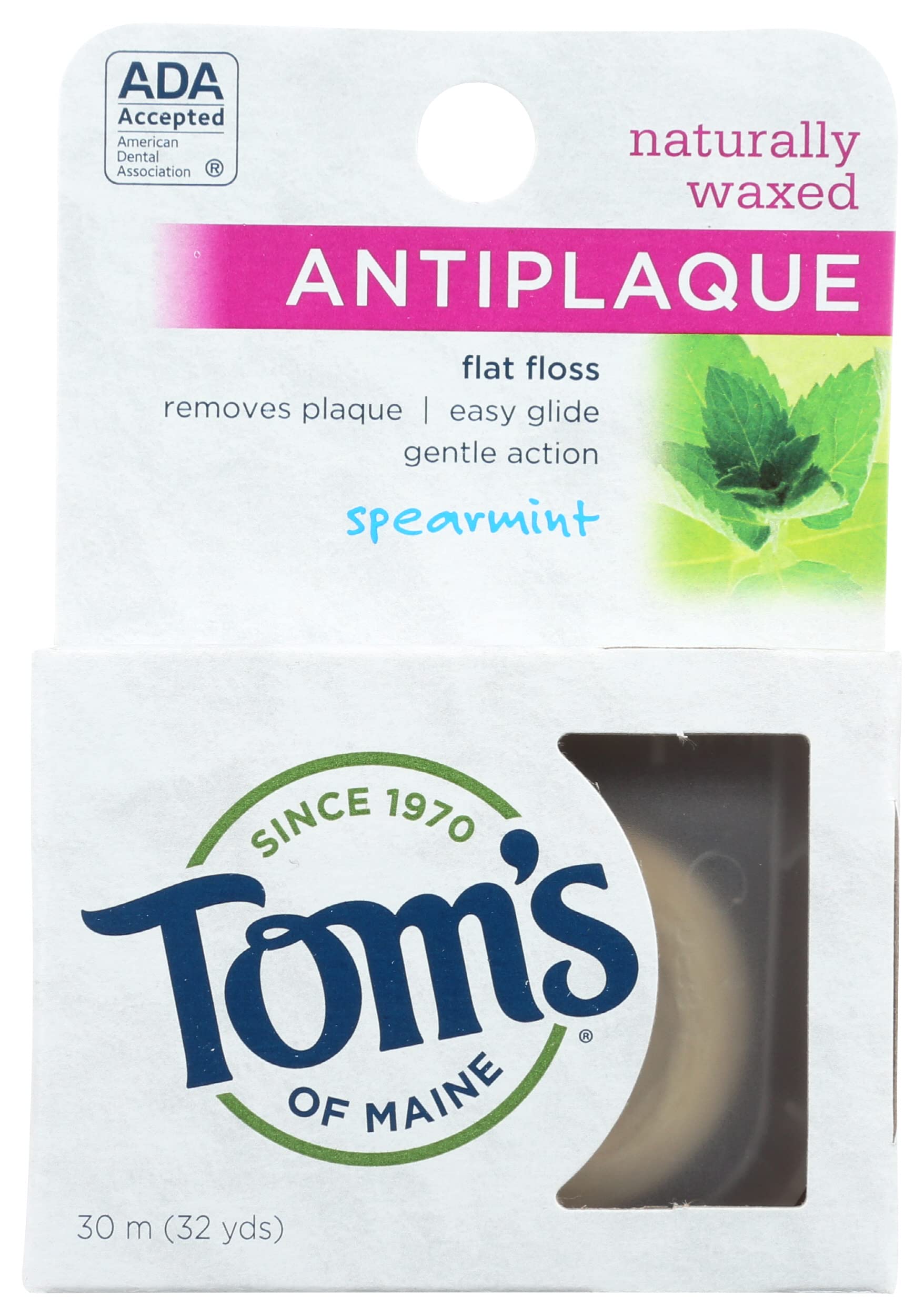 Toms of Maine 683030 Natural Waxed Antiplaque Flat Floss Spearmint 32 yd 24 Count Pack of 1