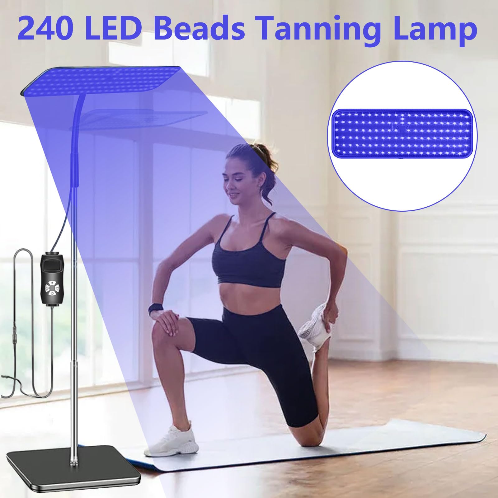 Lámpara de bronceado LED 240 LED 660 nm 850 nm, altura y ángulo ajustables, 5 niveles de brillo, 3 modos