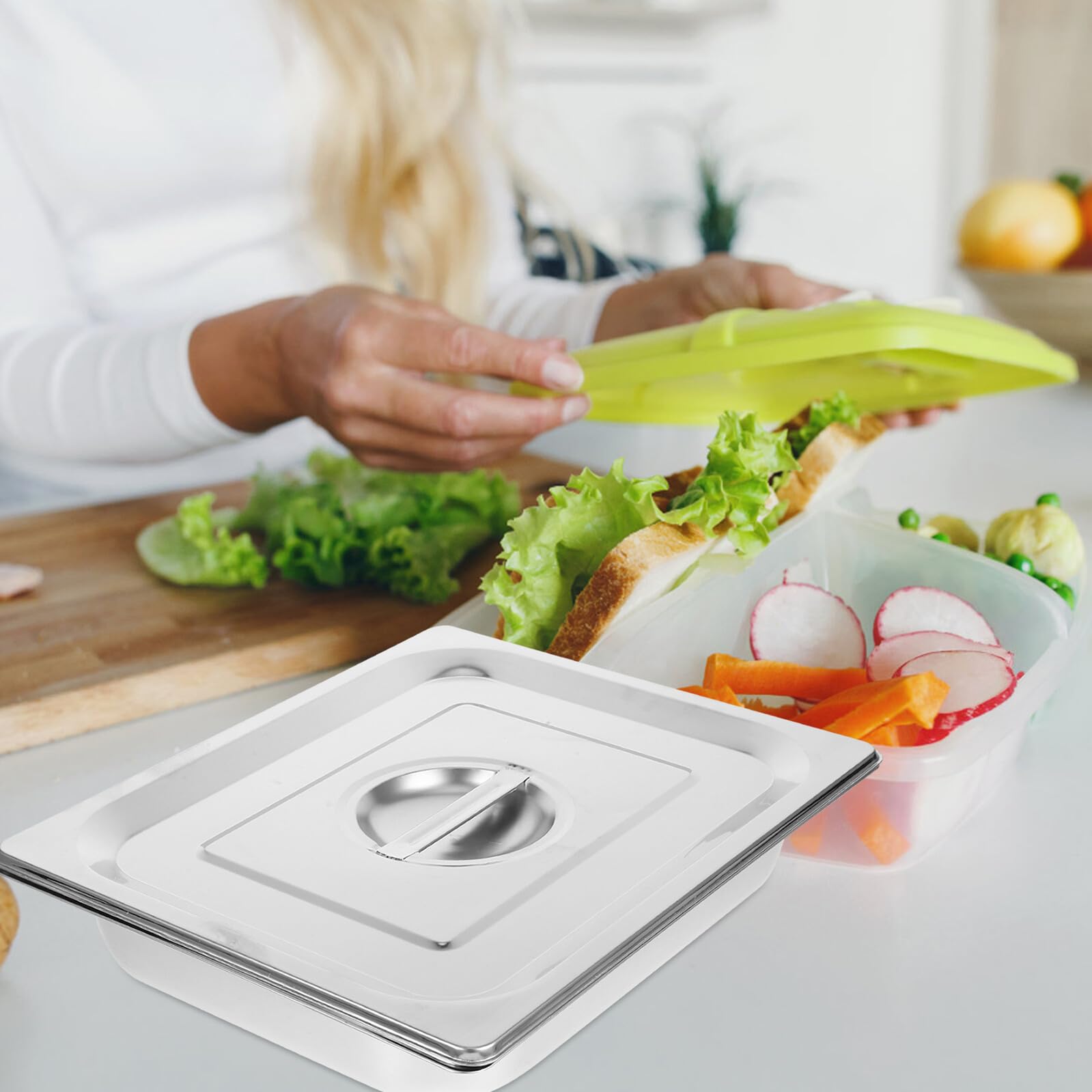 Vassoio Buffet in Acciaio Inossidabile con Coperchio Contenitore Rettangolare Spessore Rinforzato Adatto per Ristoranti e Feste Facile da Pulire e Sicuro per Alimenti
