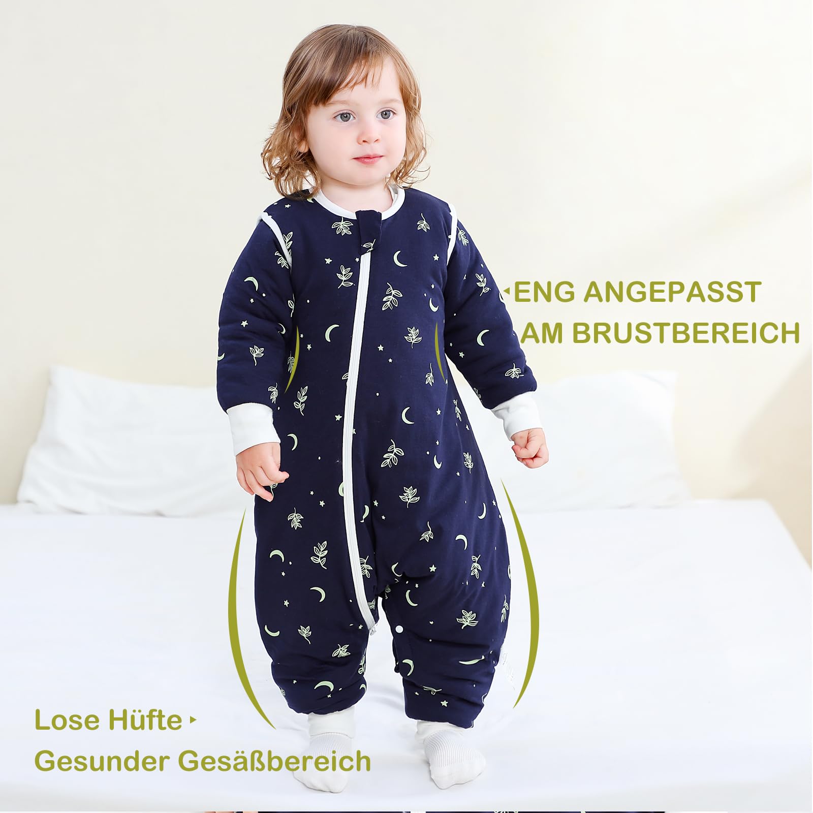 Schlafsack mit Füßen 3.5 TOG Baumwolle Mondlichtblätter L