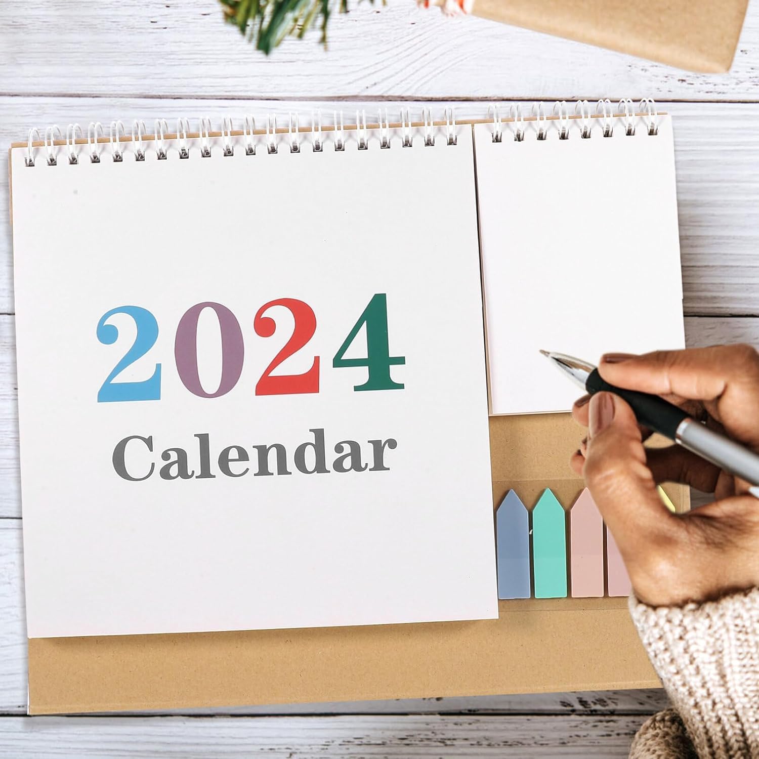 Großer Tischkalender 2024, 3D-Kalender, Tischkalender 2024 mit Index-Tabs, stehender Flip, 12 Monate Tischkalender - Januar 2024 - Dez. 2024 Stand-Up-Kalender, Planer für Heimbüro-Dekor (Farbe: On