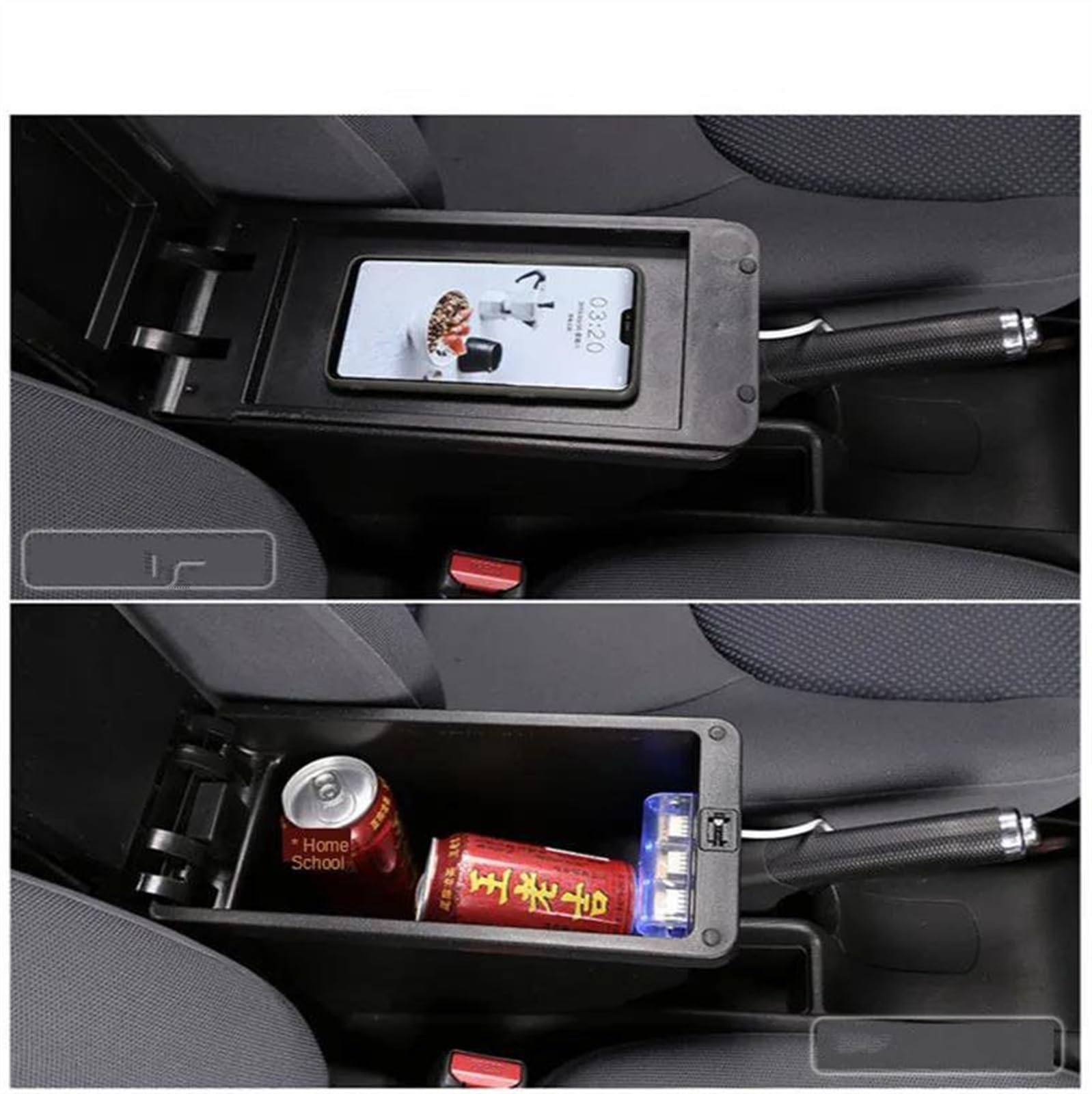 Scatola Bracciolo Con Supporto Multifunzionale Cuscino In PU Accessori Per La Modifica Degli Interni Dell'auto Per Terrano 3 2012-2018 Consolle centrale(B2 white line 3USB)