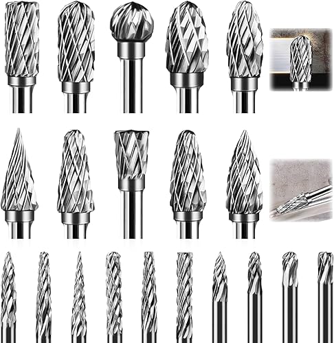 Juego de fresas de carburo, brocas rotativas para herramientas de 18 pulgadas, vástago de 18 pulgadas, 20 piezas de doble corte compatible con