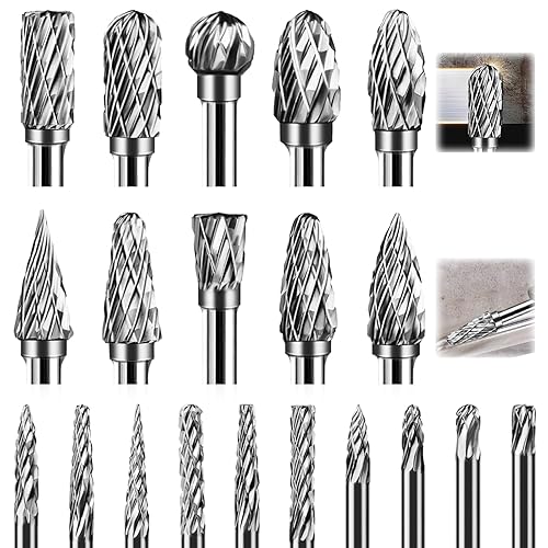 Juego de fresas de carburo, brocas rotativas para herramientas de 18 pulgadas, vástago de 18 pulgadas, 20 piezas de doble corte compatible con