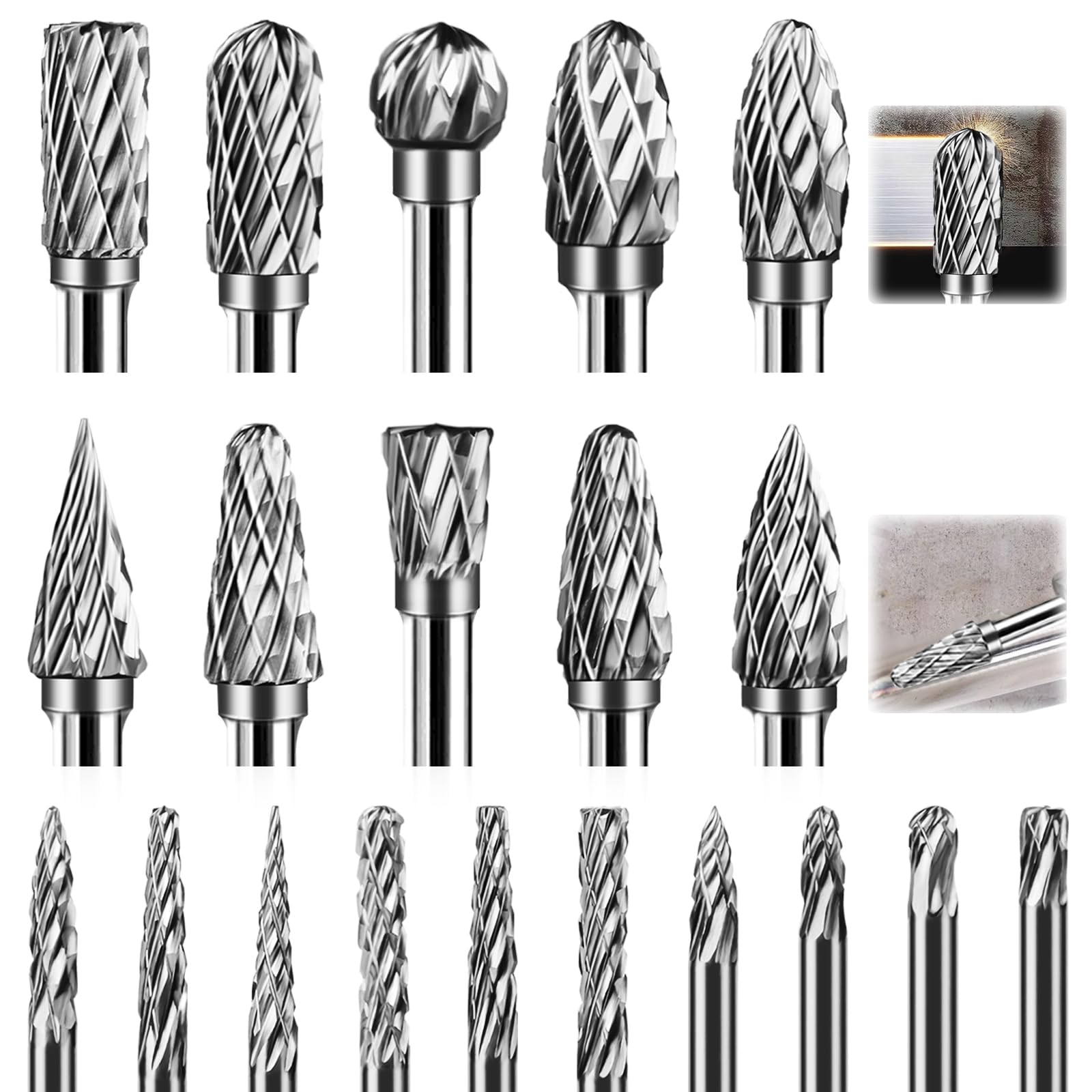 20Pcs Carbide Burr Set 1/8" Shank Carbide Burr Bits Set Die Grinder Bits