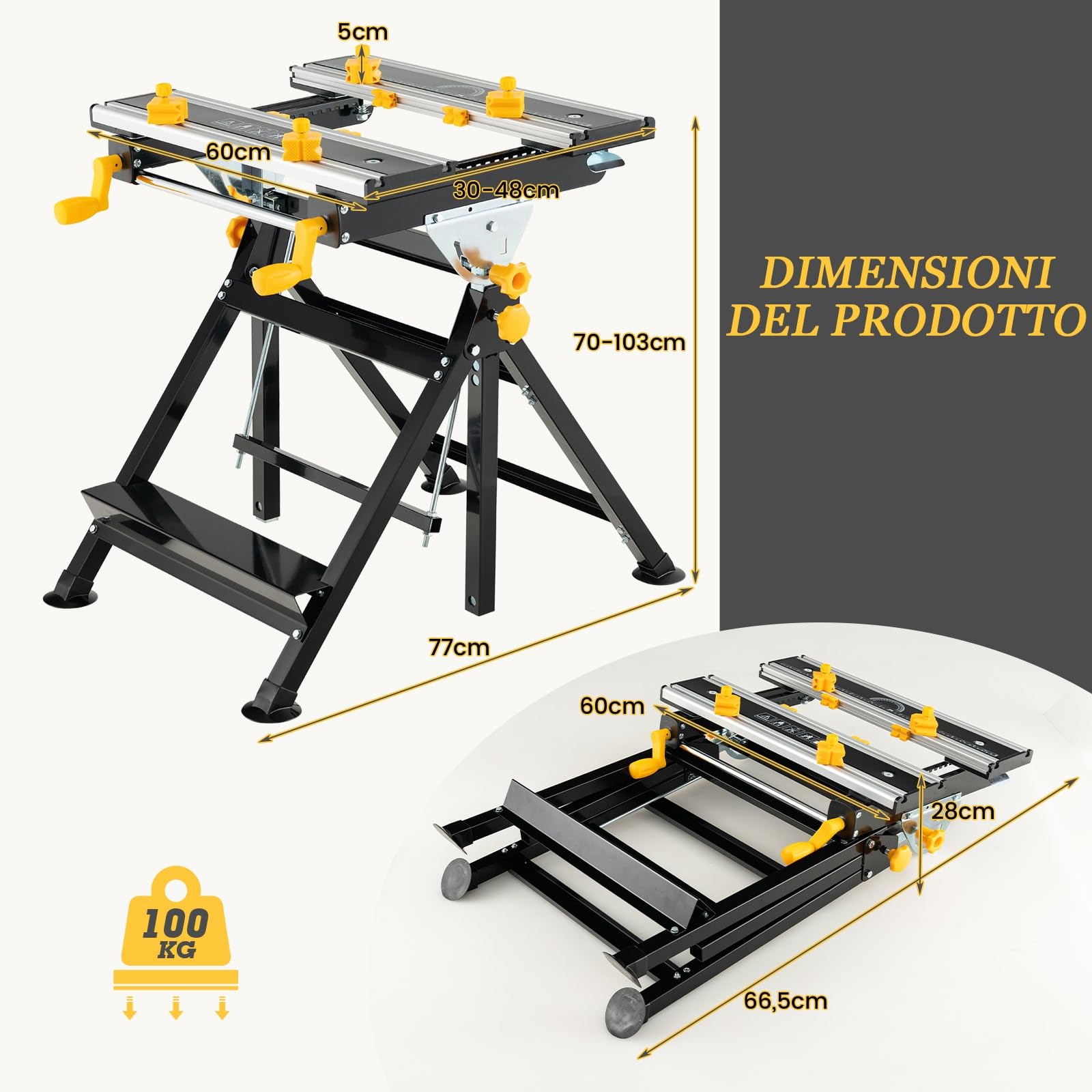 GYMAX Banco da Lavoro Pieghevole Portatile, con Piattaforma Inclinabile, Altezza Regolabile a 7 Livelli e Morsetti Scorrevoli, Tavolo da Lavoro per Casa Garage Officina