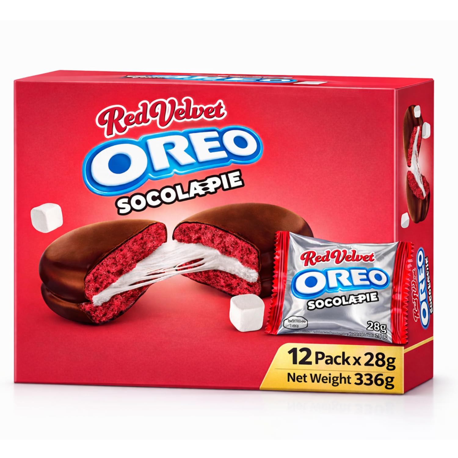 Oreo Red Velvet Socola Pie Cream-Filled Chocolate Snack, (12 x 28g) 366g Box, By COUGAR | Soft Cake Biscuit with Marshmallow Center | Premium Dessert Treat | Party & Gifting Pack | Rich Cocoa Flavor | Ready-to-Eat Sweet Snack Box – (Imported-VIET)-image-14