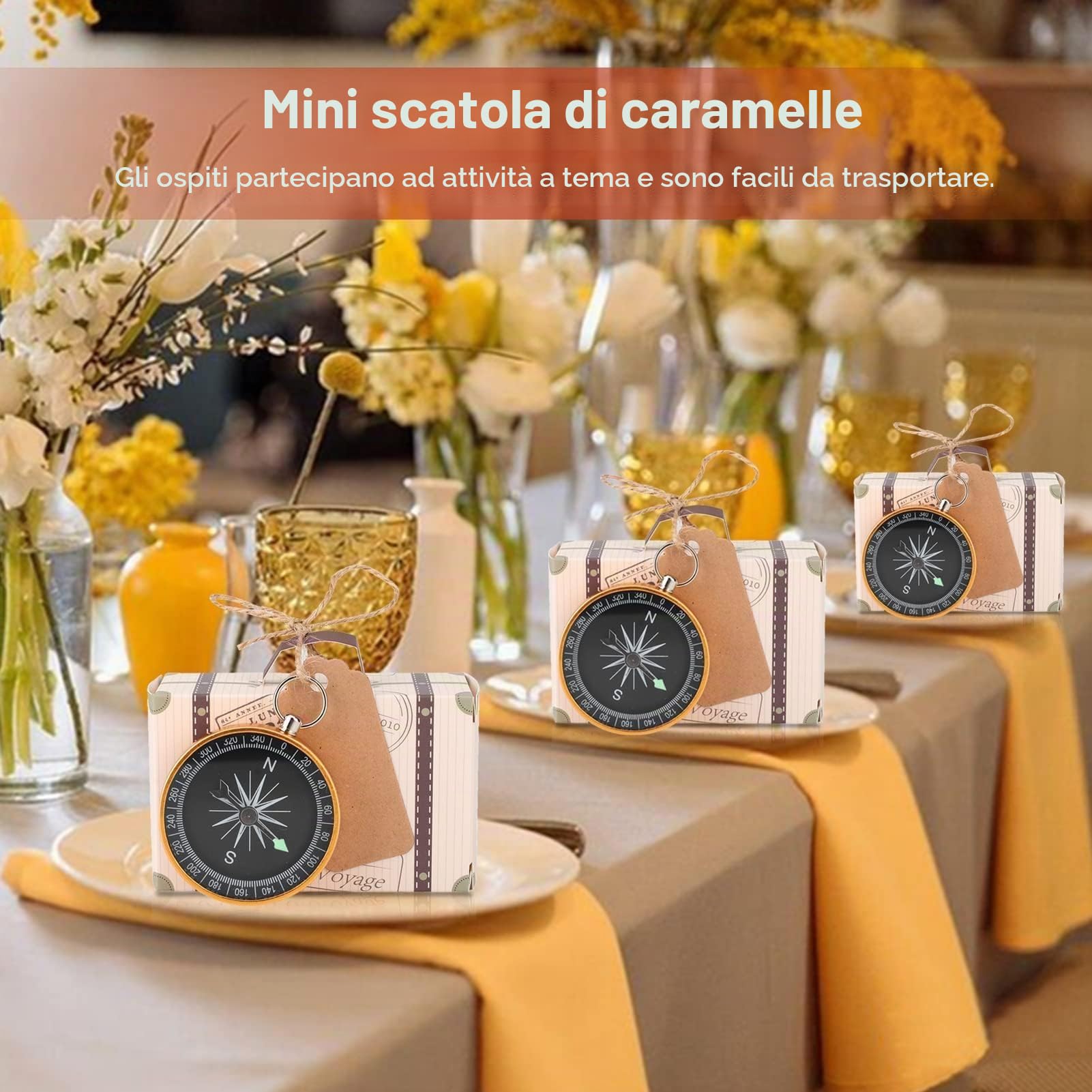 Bomboniera Regalo da 20 Pezzi, con Bussola e Etichette Kraft, Bomboniere Battesimo Maschio/Bambina,Scatoline Portaconfetti Nascita per Dolci Nozze