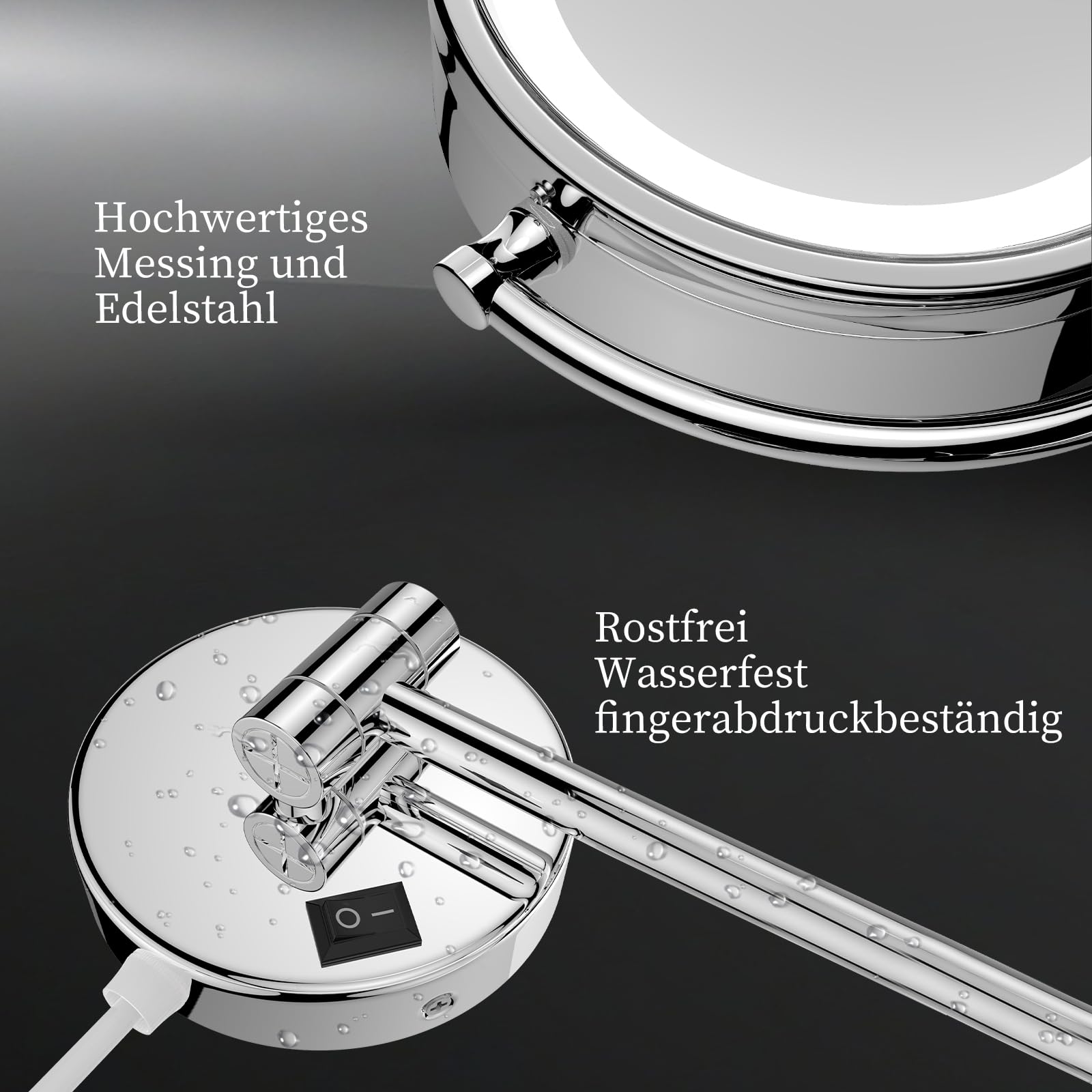 DOWRY Schminkspiegel mit Beleuchtung Wandmontage Led Kosmetikspiegel mit Vergrößerung 10 Fach Doppelseitig Spiegel Vergrößerungsspiegel mit Licht für Bad,Ø20 cm
