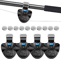 Alarme de mordida de pesca com 4 peças com 10 baterias sobressalentes, alarmes eletrônicos de pesca, alarmes de mordida para varas de pesca com alarme sonoro sino, luz LED, indicador de alarme de