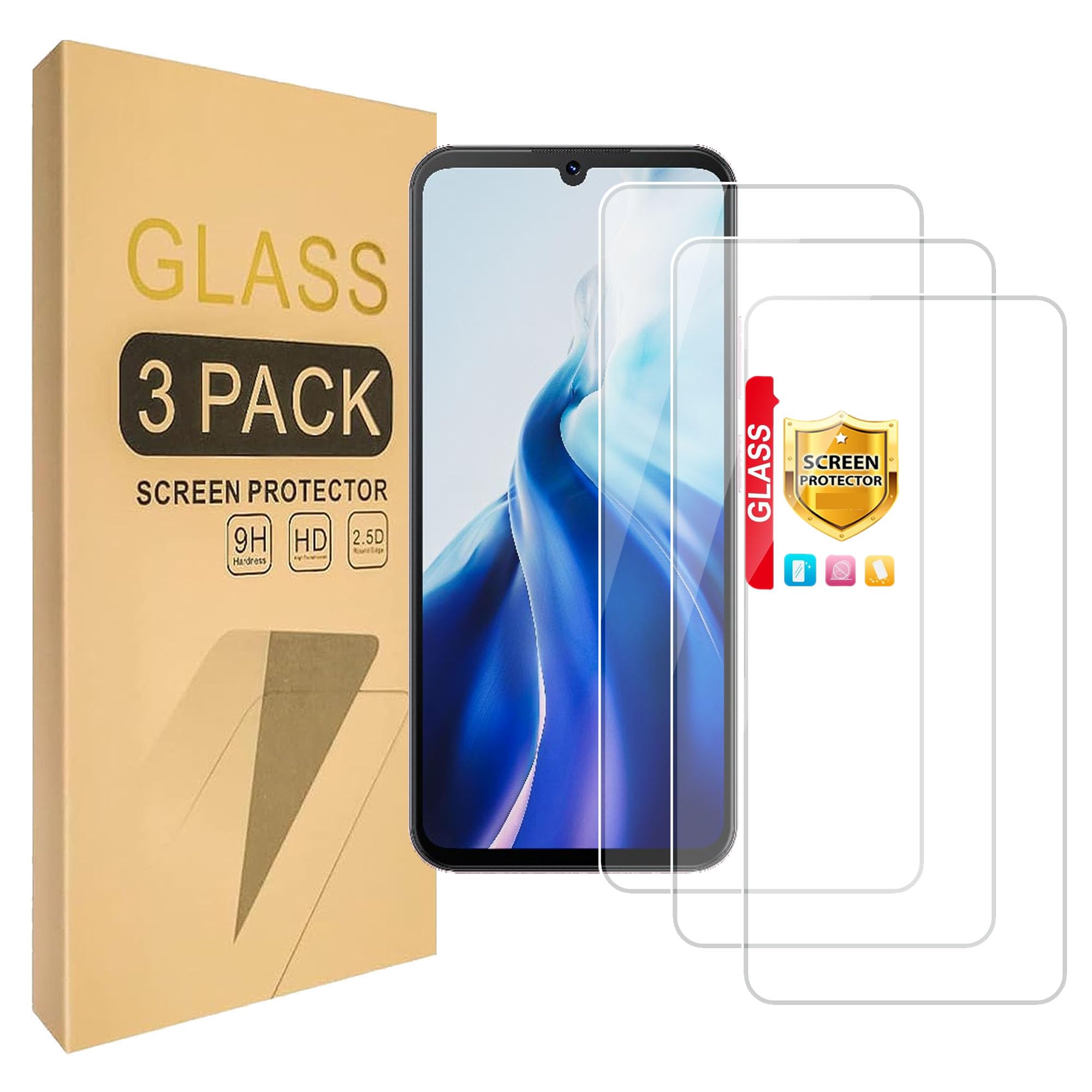 Lucyliy (3 Pack) Compatible with ZTE Blade A55 Screen Protector Tempered Glass，Case Friendly [Hardness 9H ][High definition] [Anti Scratch]
