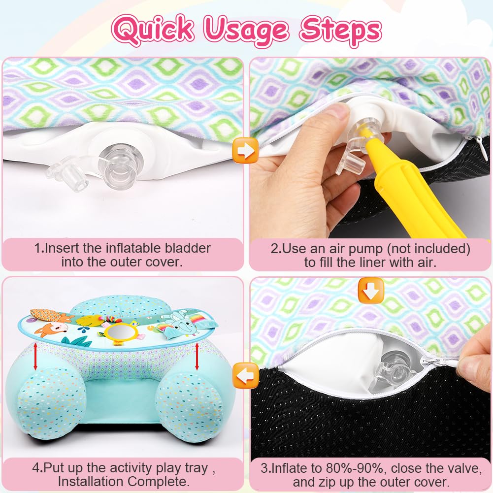 Siège Gonflable pour Bébés,SièGe De Sol Gonflable pour Bébés de 3 Mois et Plus Siège de Canapé pour Bébé Soutien du Dos pour Nourrisson Chaise de Bébé Gonflable,Bleu