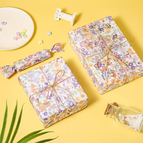 Miniatura 3 de XIHIRCD 30 piezas de papel de regalo estampado de flores, 13.77 x 19.68 pulgadas, papel de seda floral morado, paquete de regalo, papel de seda con