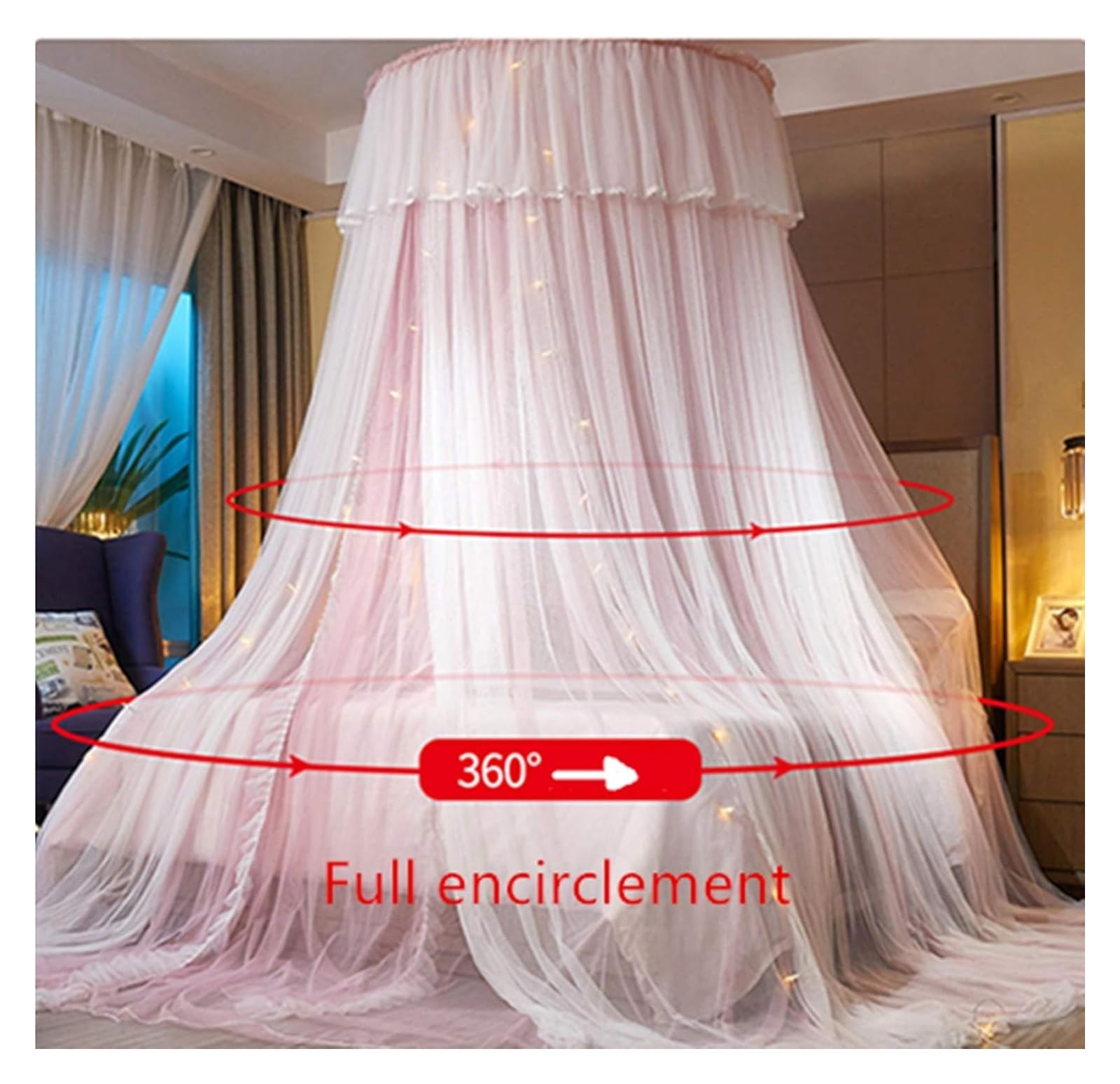 Tenda da Letto, Baldacchino da Letto, for Ragazze, Tenda a baldacchino - a Cupola in Rete Trasparente a Doppio Strato con zanzariera Princess in Pizzo Rotondo for Letti Gemelli Queen King