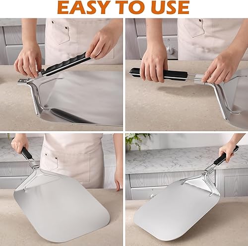 Miniatura 7 de MANJIA Pala de pizza de 12 pulgadas, juego de paletas de pizza con cortador (12 x 16 pulgadas) de metal con mango plegable, espátula de pizza para