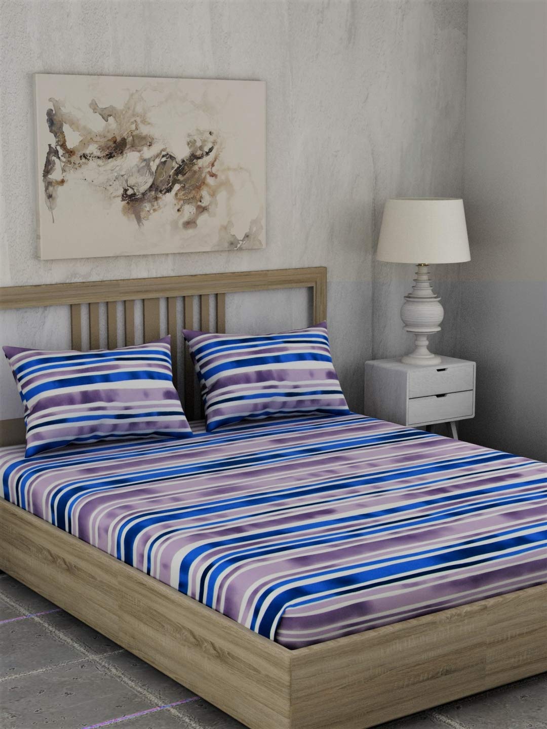 Stellar Home USA Lilly Plus Printed Cotton 104 TC Super King Size Double Bedsheet with 2 Pillow Cover (274X274 cm, Multicolour)