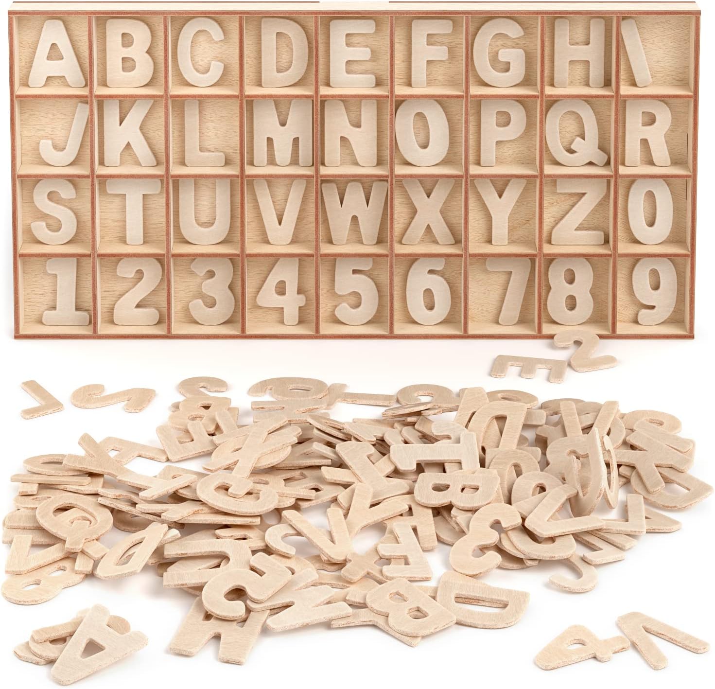 Arteza Wooden Letters and Numbers, 144 Unfinished Wood Pieces, 104 Letters, 40 Numbers, Poplar Plywood, Craft Supplies for Customizing Art Projects and DIY Gifts : Office Products