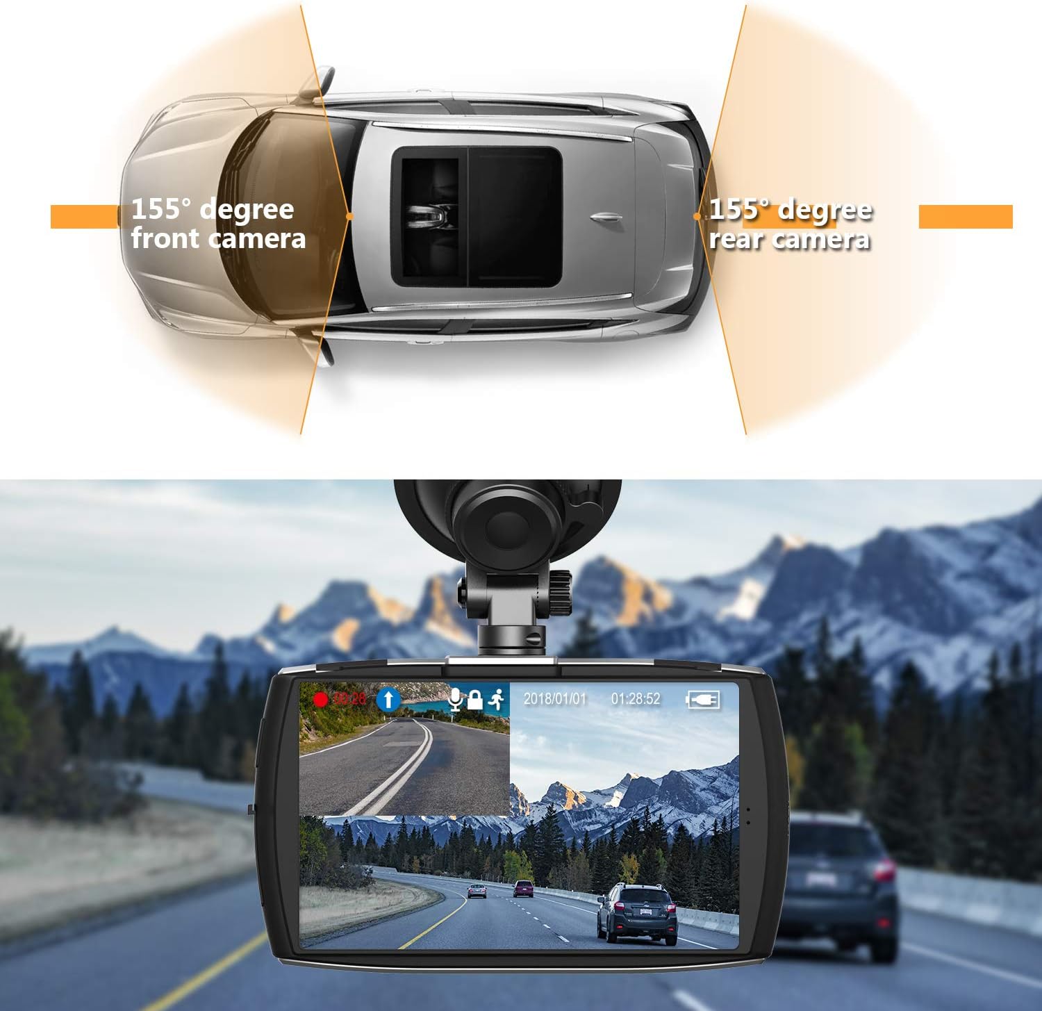 Z-Edge Dual Dash Cam 4.0" Touch Screen Front and Rear Dash Cam FHD 1080P with Night Mode, 32GB Card Included,155 Degree Wide Angle, WDR, G-Sensor, Loop Recording, Support 256GB Max