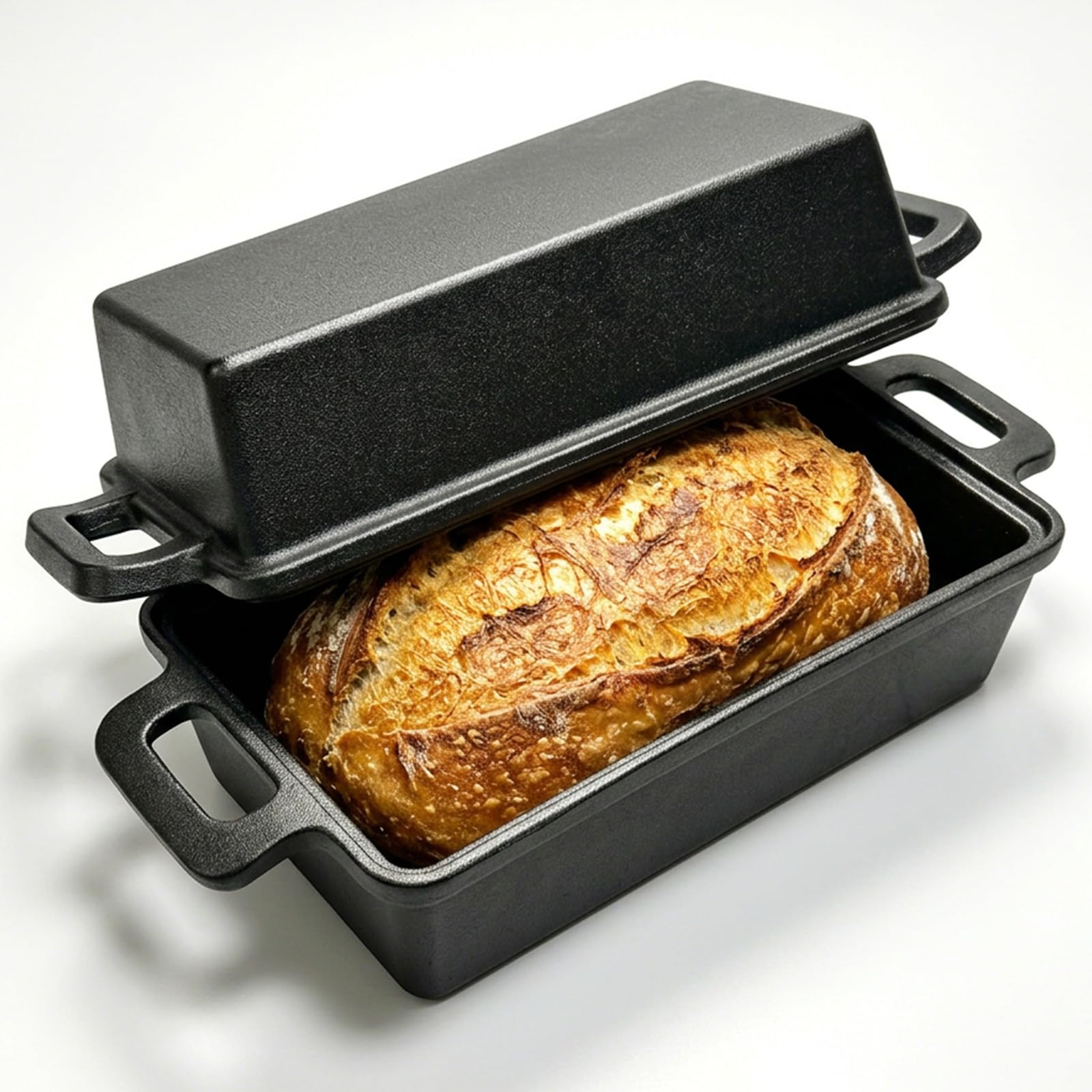 Brotbackform mit Deckel Gusseisen - Ideal als Kastenform, Toastbrot Backform, Brotform, Gusseisen Topf Brot backen Zubehör, Brottopf (25CM)
