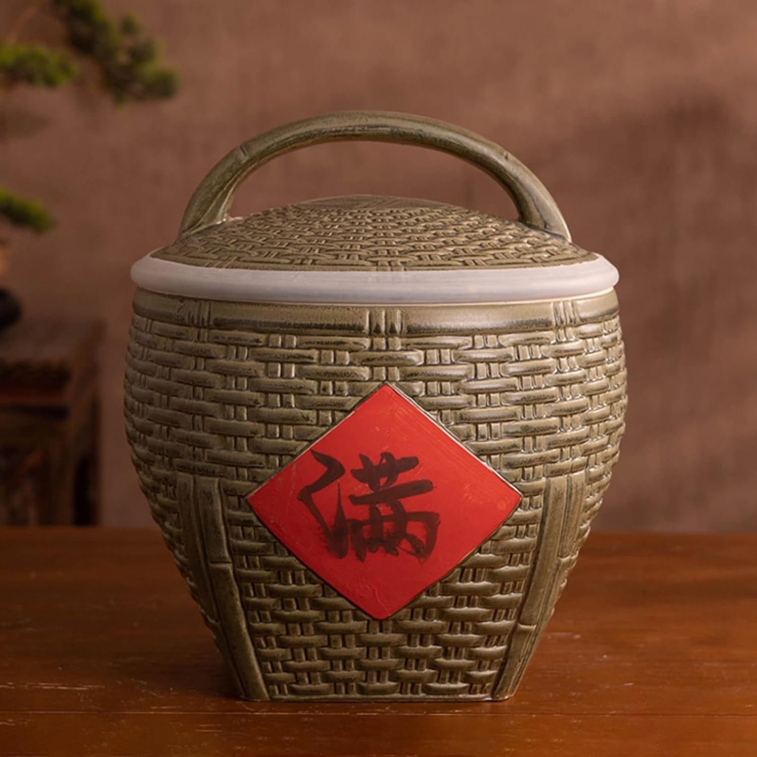 Classic Food Storage Porcelain Bottle Dry Food Flour Sugar Rice Storage Box Classic Food Storage Porcelain for Grains Snacks Candy Coffee Beans Food(Light Brown,10.6 * 10.6 * 7.9in)