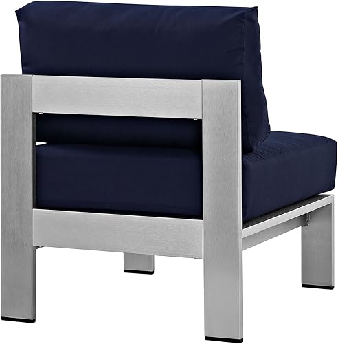 Miniatura 5 de Juego de sofá modular de aluminio Modway, de color plata y beige, para playa, exteriores, patio, juego de 3 unidades, Plateado  azul marino