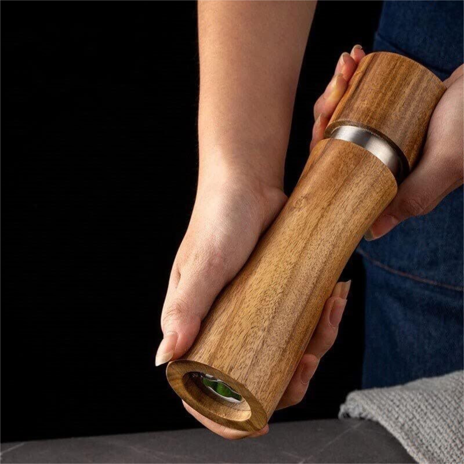 Młynek Do Przypraw Pieprzu Drewniany Młynek Do Pieprzu Lub Soli Z Drewna Akacjowego O Wysokości 8 Cali Regulowanym Ceramicznym Wirnikiem Do Różnych Przypraw(2pcs)