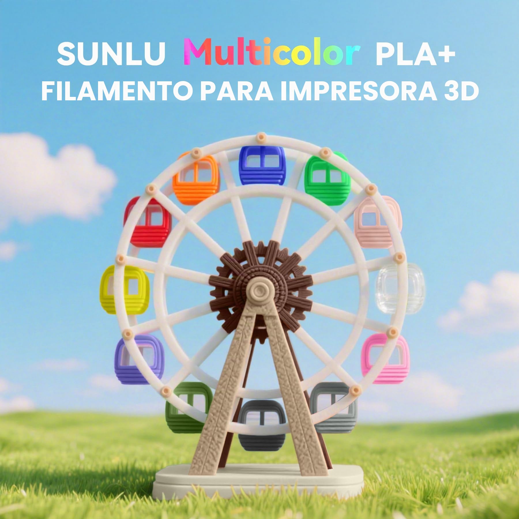 SUNLU 5KG PLA+ Filamento Paquete, 1KG por Carrete, 5 Rollos, Naranja Soleado+Azul Klein+Amarillo Vivo+Blanco Hueso+Verde Oliva