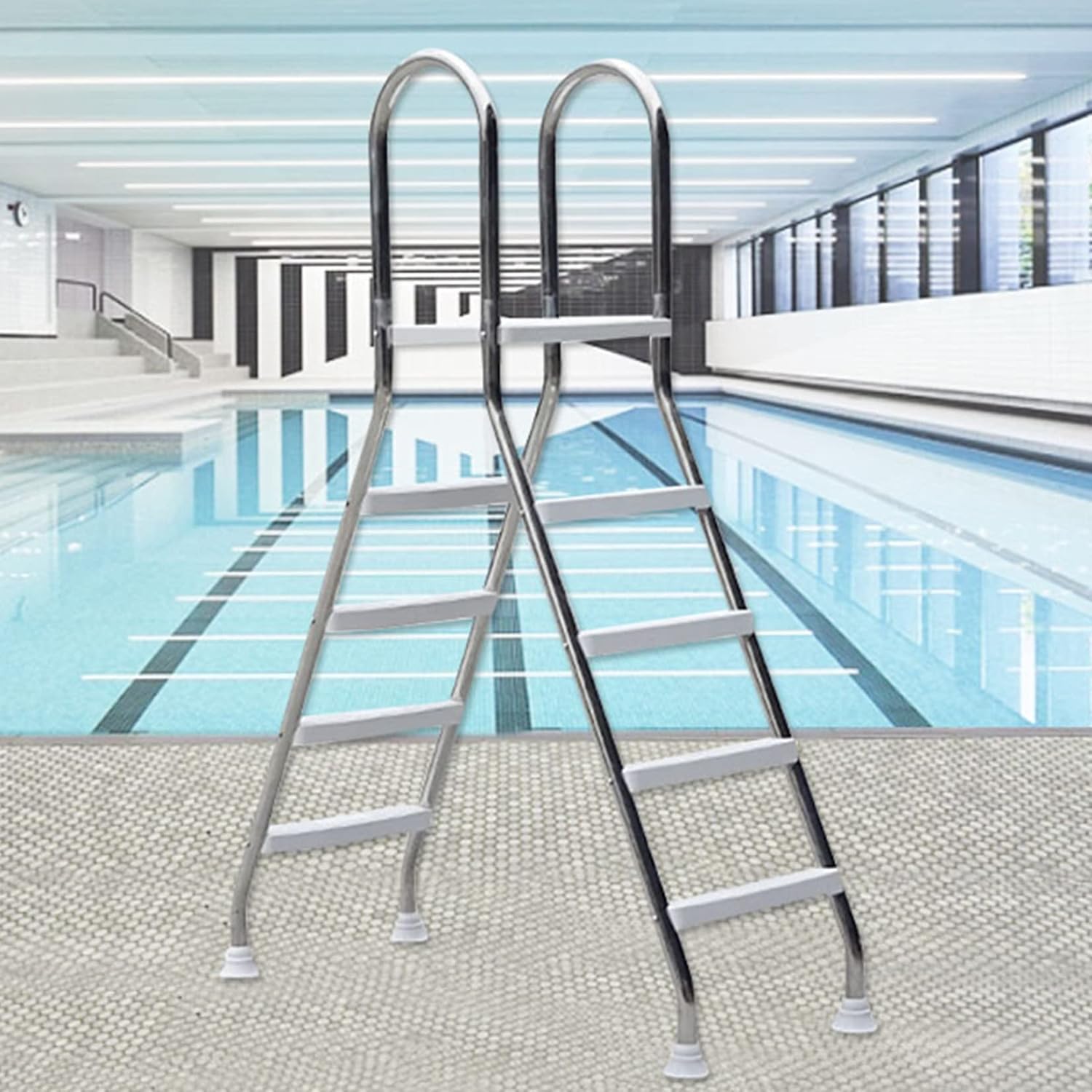 Above Ground Pool Ladder 304 Stainless Steel Safety Swimming for Home, 52" Durable with No-Slip Steps, Arm Rails and Barrier, 4 Steps Max Load 500 Lb