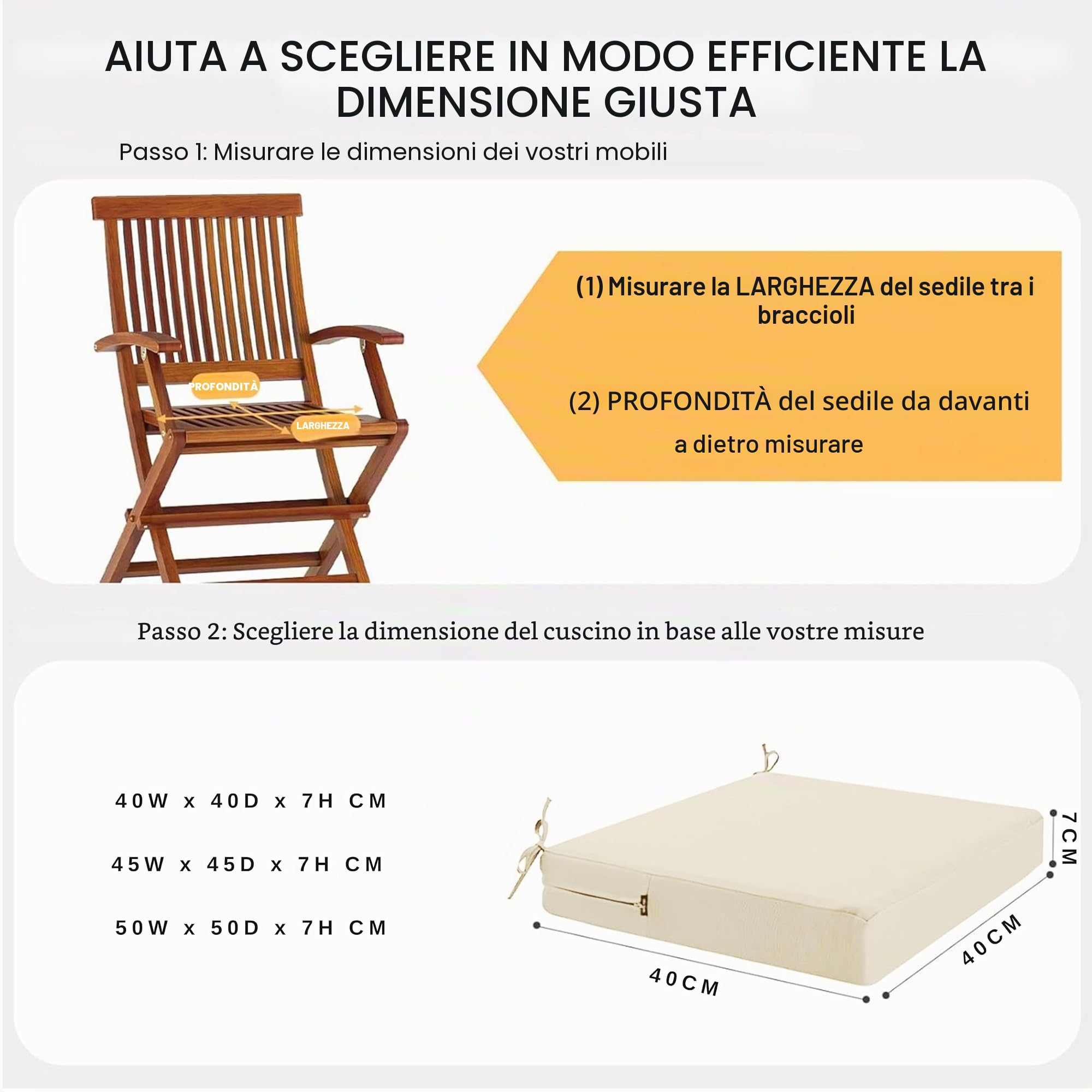 Set di 2 cuscini per sedia da esterno, impermeabili, per esterni, non stinge, con nastri, mobili da terrazza, divano da giardino, 40 x 40 cm, crema