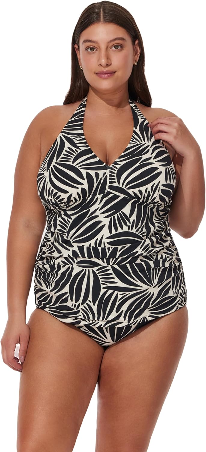 Profile by Gottex Plus Size Tankini Top- Adjustable Halter Straps, Soft Cups, Side Ruching, Bottoms Sold Separately