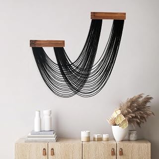 SCECALA Black Macrame Wall Hanging Tapestry, Handmade Boho Black Wall Art Decor Bohemian Yarn Tapestry for Living Room Bedroom Modern Home Decor