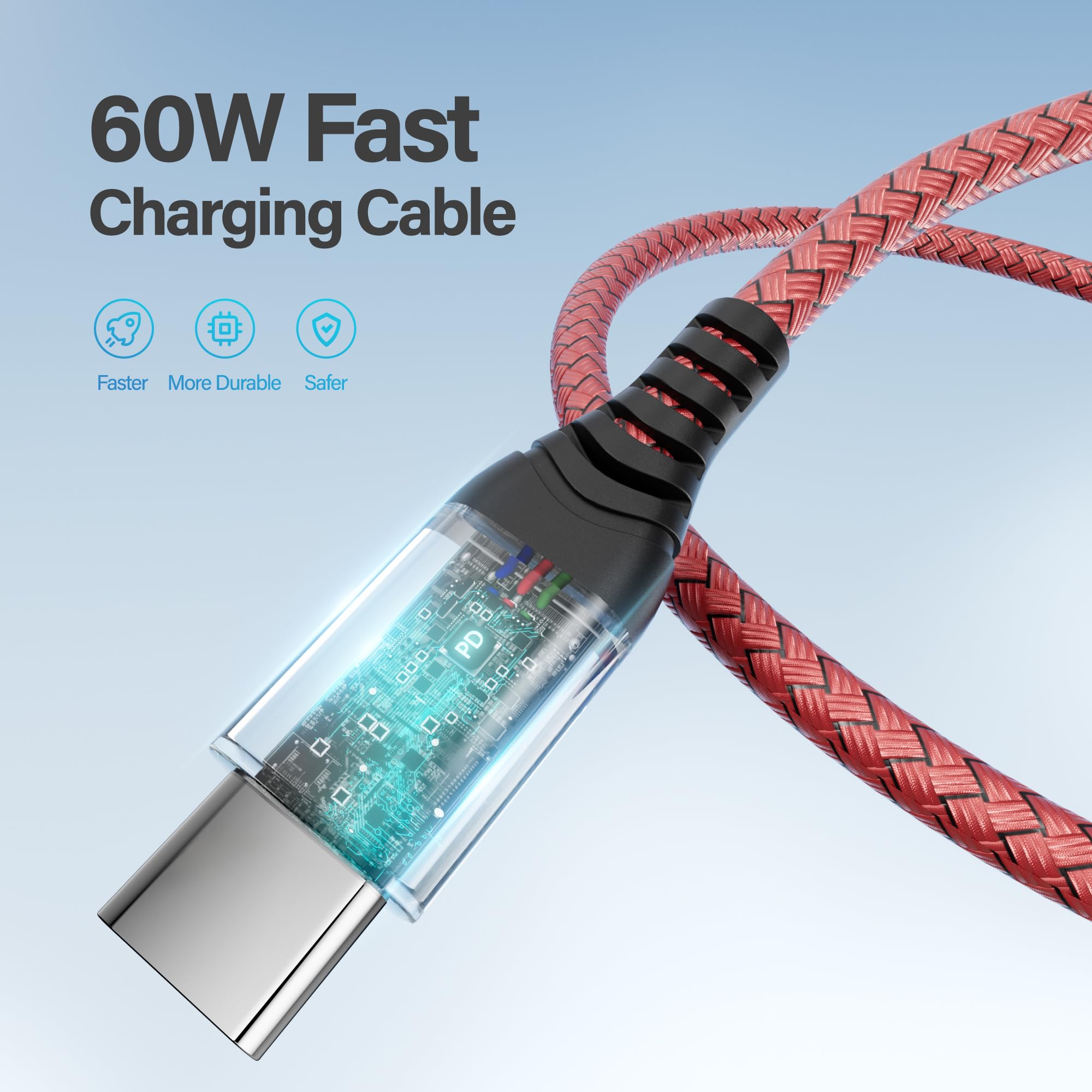 USB C to USB C Cable 3Pack 1M,USB C Charger Cable 60W PD Type C Charger Fast Charging Compatible with iPhone 17/16/15 Pro Max Plus,iPad Pro/Air/Mini Samsung Galaxy and More — view 2