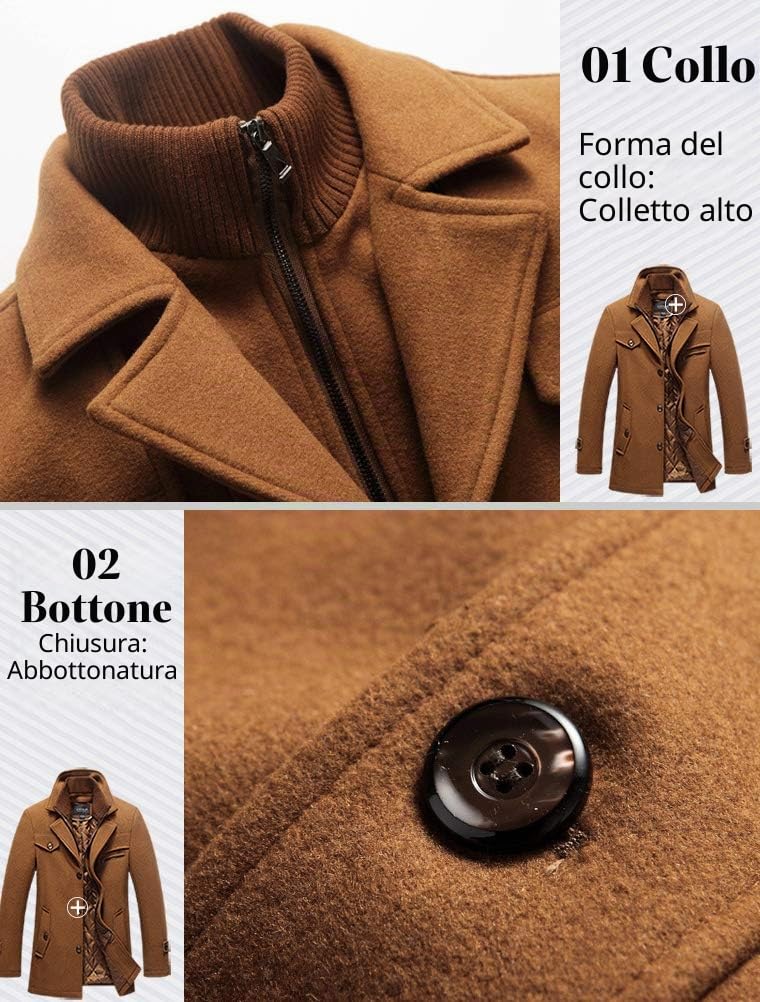 MatchLife, cappotto invernale da uomo, in lana calda, con colletto alto, cappotto corto per uomini in carriera o da indossare nel tempo libero Style4-grau-dick XL