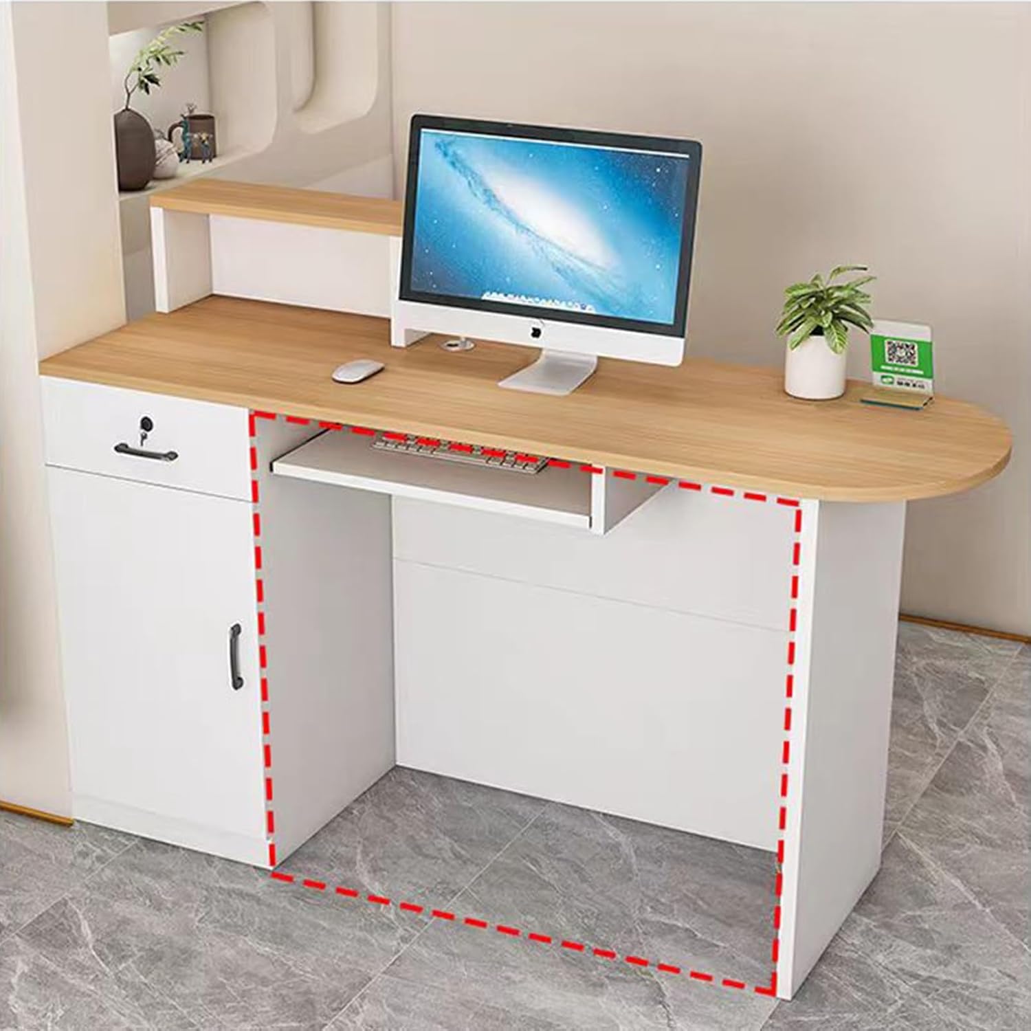 Reception Desk, Reception Table, Front Counter Desk with Lockable Drawer, Retail Counter for Clothing Store Minimalist Receptionist Desk for Offices(White Left,80cm)