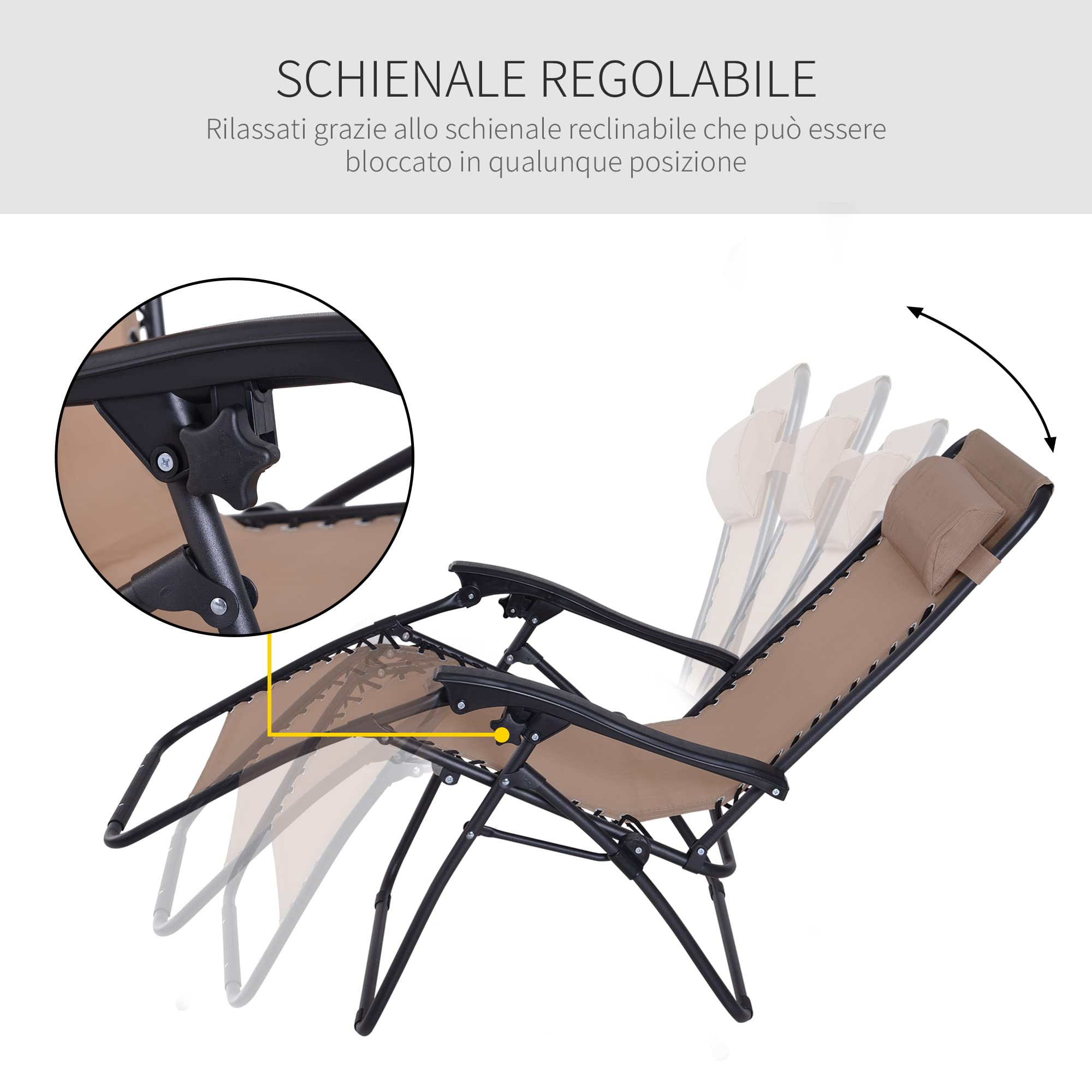 Outsunny Sedia Sdraio da Giardino Zero Gravity Pieghevole, Poggiatesta Imbottito e Reclinazione Regolabile, Crema