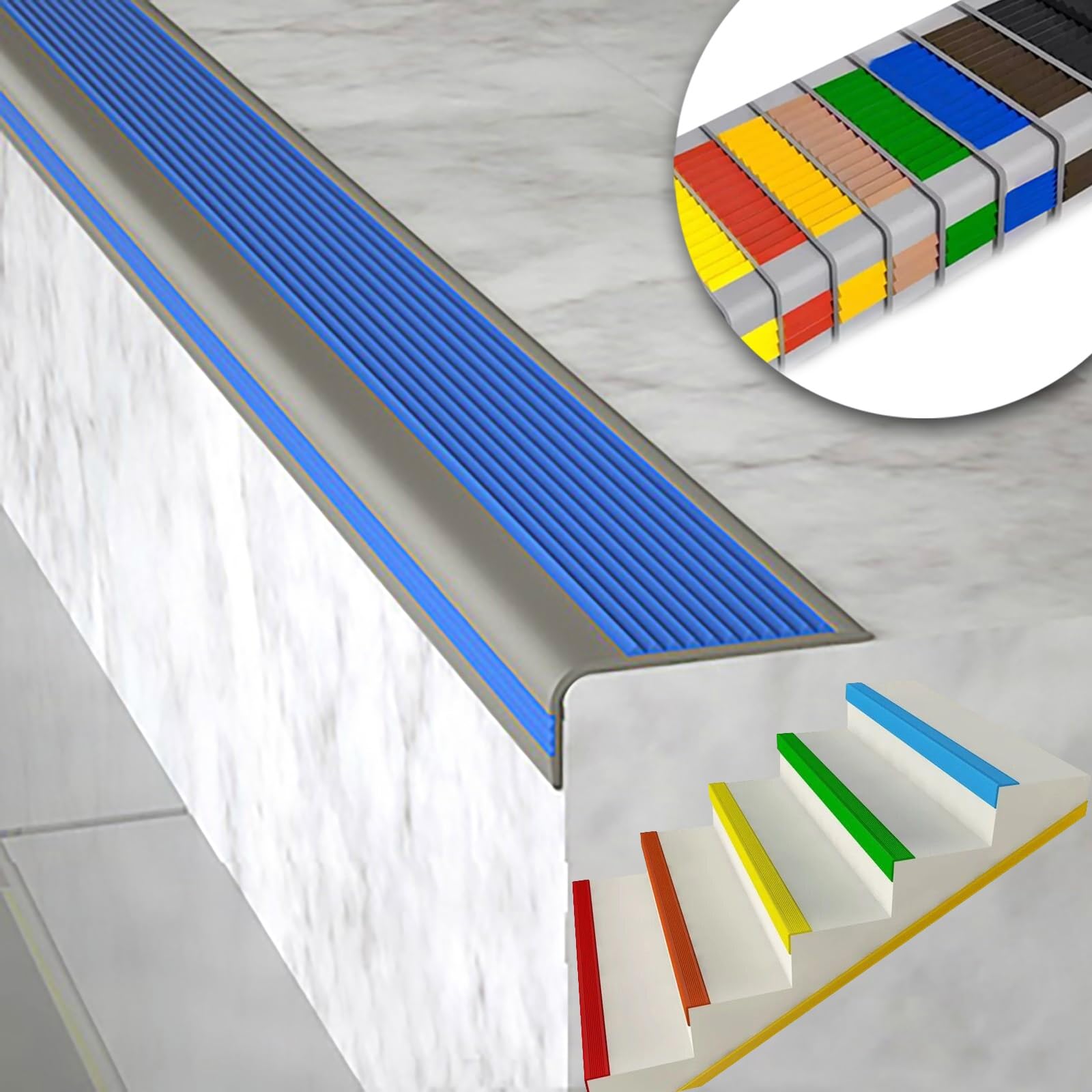 Self-Adhesive Stair Step Transition Strip,Non-Slip Step Edge Protector,Flexible Rubber Stair Edge Protector,indoor stair nosing Guard Strip,Safety Corner Edge Guard Strip,Fire retardant waterproof. ( — image 1