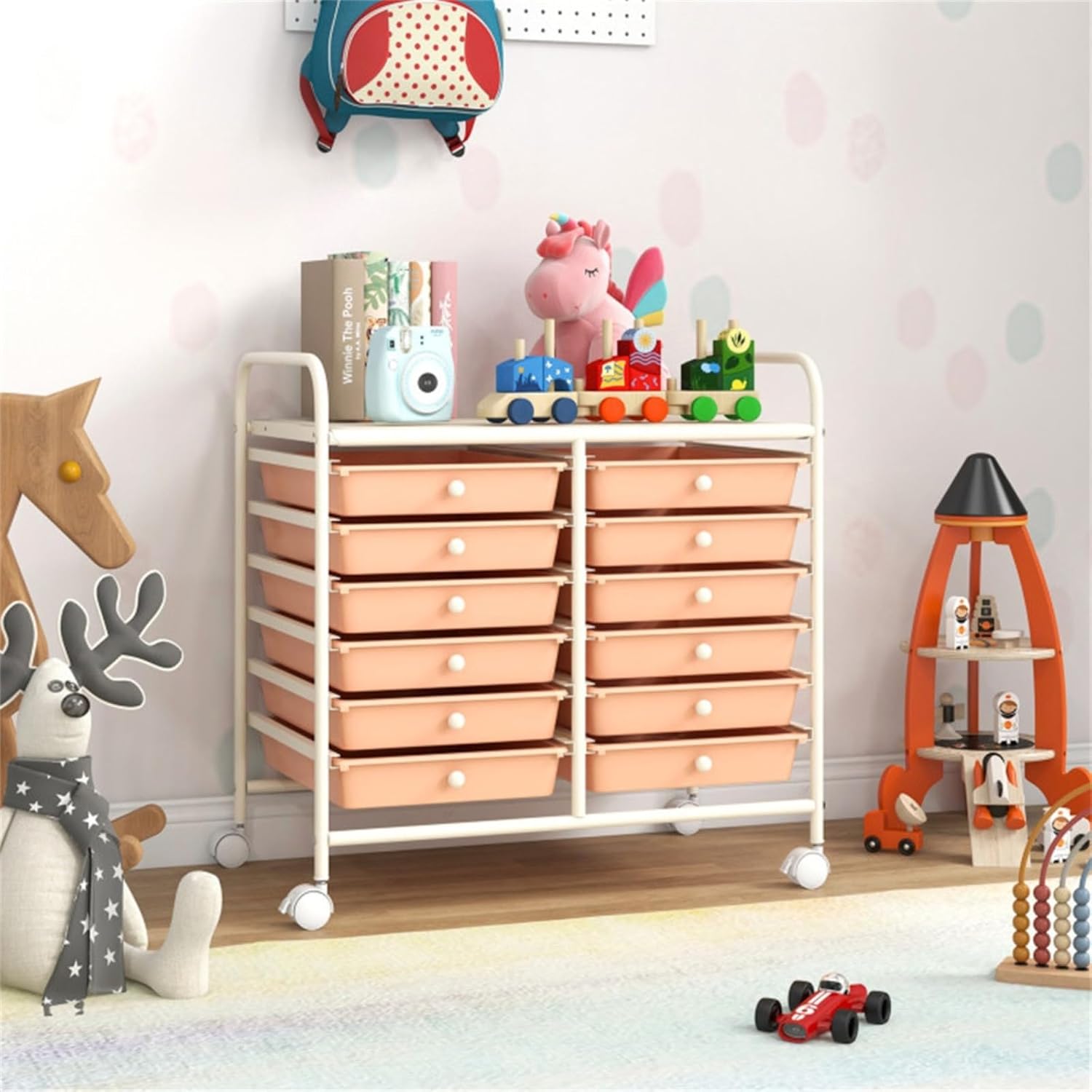 Rolling Storage Cart With Drawers 12 Drawer Craft Organizer Mobile Cart For Art Supplies Home Office Storage Unit With Wheels And Brake