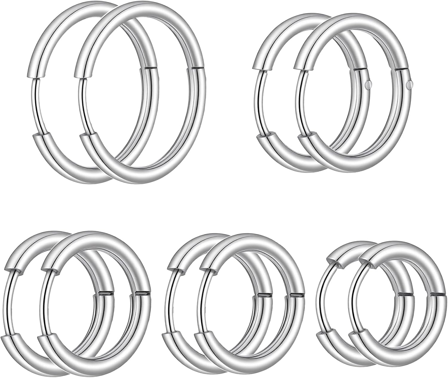 JJUNW 5 Pairs Hoop Earrings for Men, 316L Surgical Steel Small Silver Hoop Earrings Set Sensitive Skin Safe Piercings Cartilage Earring Hoops, 8mm 10mm 12mm 14mm 16mm