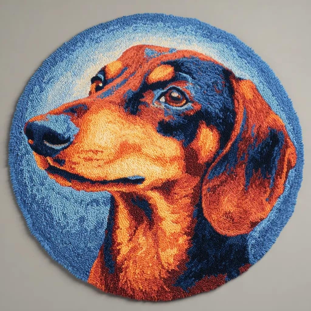 Round Latch Hook Rug Kits Dachshund For Adults And Starter 50*50Cm