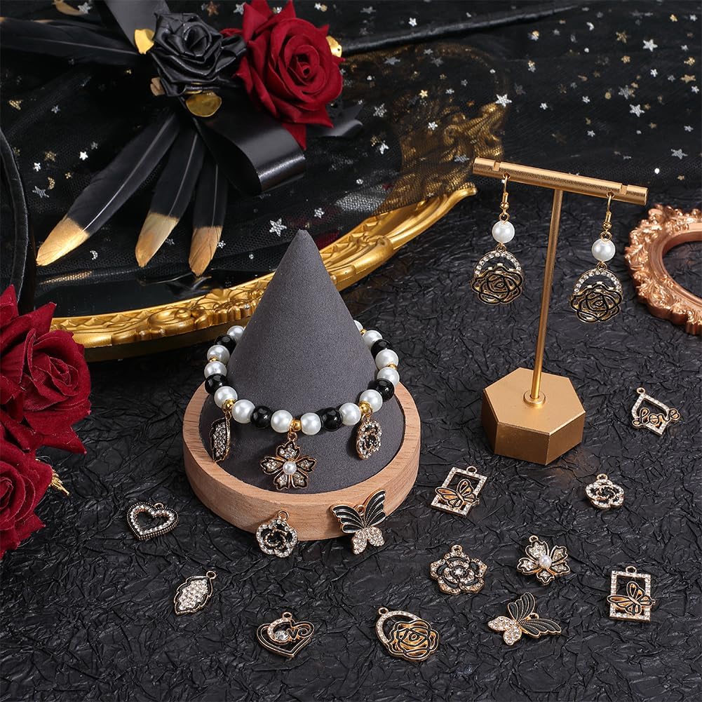 SUNNYCLUE 1 Box 40Pcs 10 Styles Rhinestones Charms Love Charm Bulk Heart Flower Butterfly Leaf Hollow Black Gold Valentines Day Charm for Jewelry Making Charms Supplies DIY Necklace Bracelet Earrings - Image 4