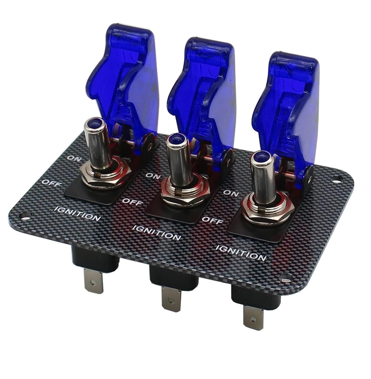 1set 3X12V Red LED Safety Cover Aircraft Toggle Switch Carbon Fiber Surface Panel TM(Blue Cover Blue)