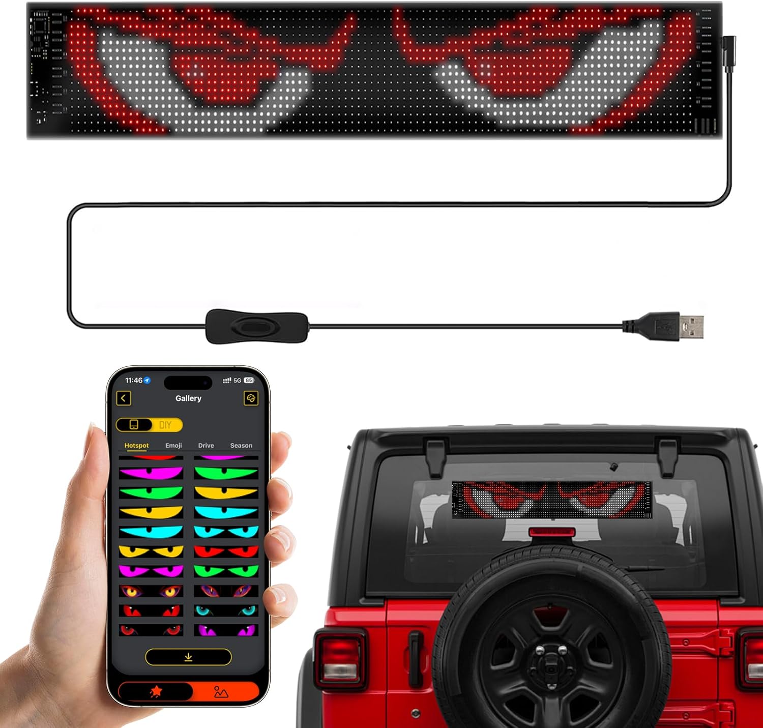 Programmable LED Sign, 23"x5" Scrolling Bright LED Matrix Panel, Smart APP Control Flexible Custom Text Pattern Animation Digital Display Board Banner LED Lights for Car Store Concert Decor