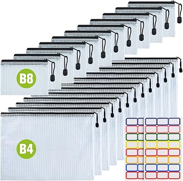 B4/B8 SizePlastic Mesh Zip File Bags, Waterproof Tear-Resistant Document File Folders,Zipper Documents Pouch Document Organizer Bags for School Office Home Travel Storage