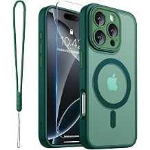 ROYBENS for iPhone 16 Pro-Max Case Matte Clear Compatible with Magsafe, Screen Protector, Wrist Strap, Full Camera Lens Protection, Translucent Magnetic Slim Protective Phone Cover, 6.9-Inch, Green